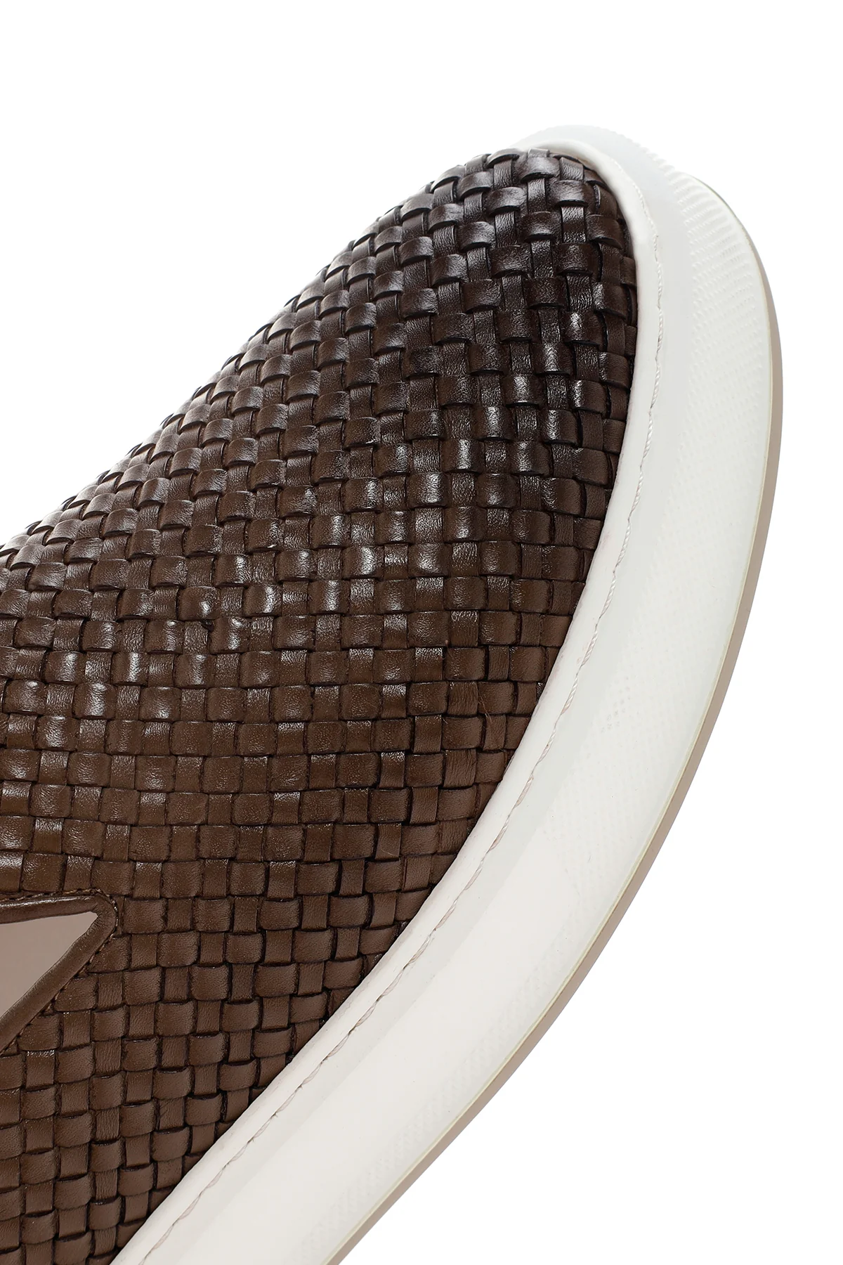 Erkek Kahverengi Kalın Tabanlı Örgü Deri Casual Loafer - Image 10
