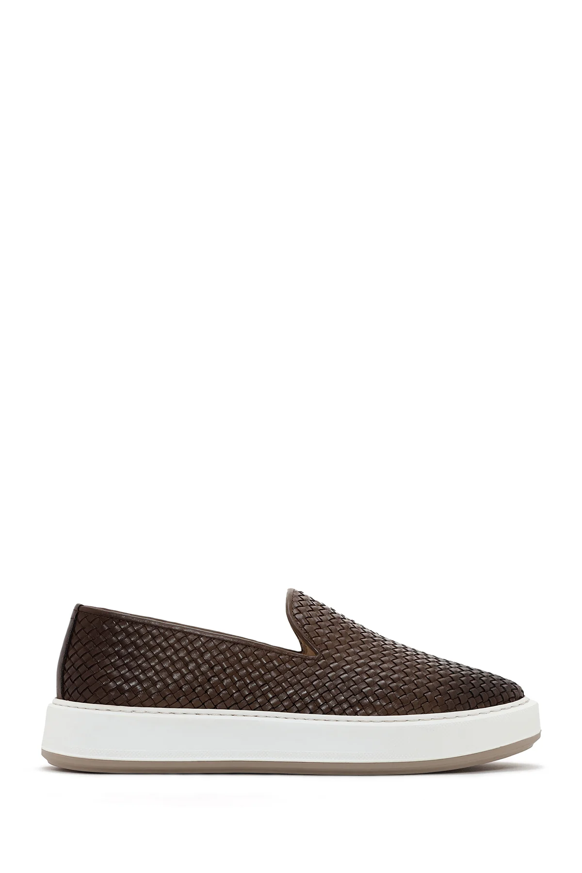 Erkek Kahverengi Kalın Tabanlı Örgü Deri Casual Loafer - Image 2