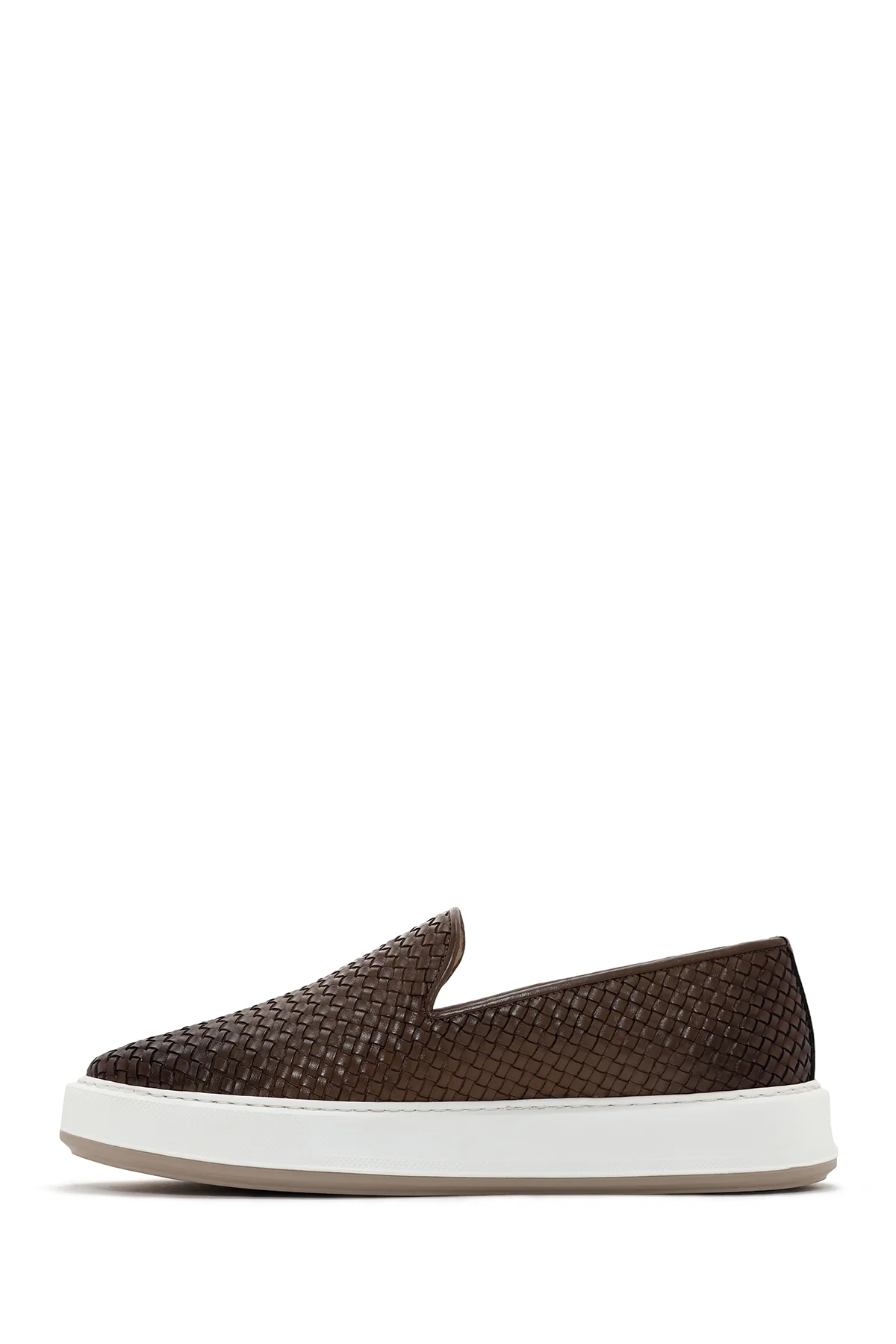 Erkek Kahverengi Kalın Tabanlı Örgü Deri Casual Loafer - Image 3