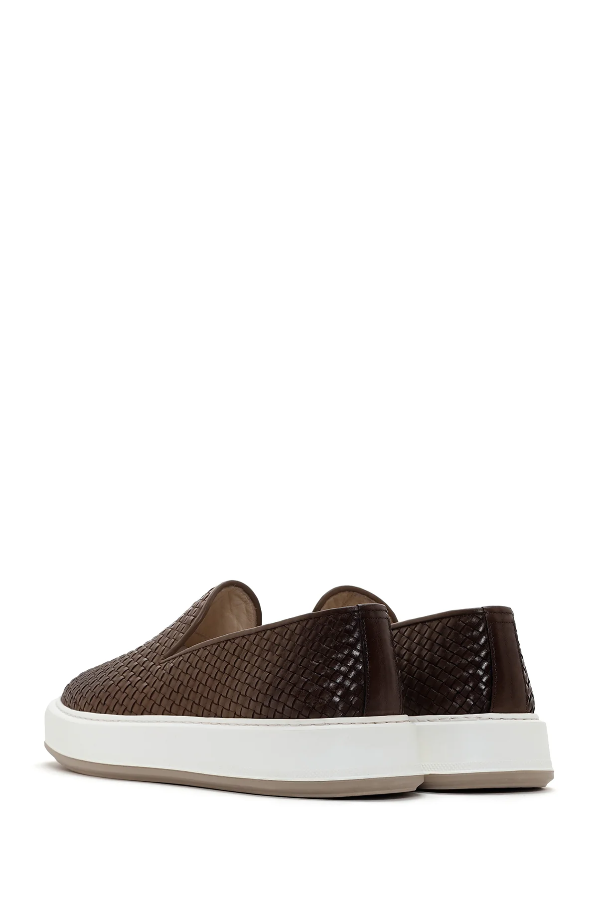 Erkek Kahverengi Kalın Tabanlı Örgü Deri Casual Loafer - Image 6