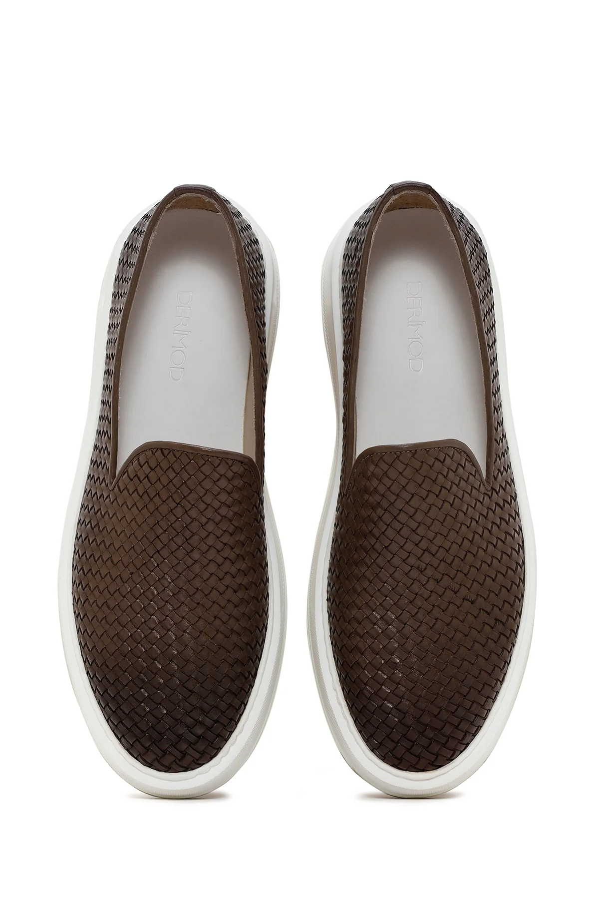Erkek Kahverengi Kalın Tabanlı Örgü Deri Casual Loafer - Image 7