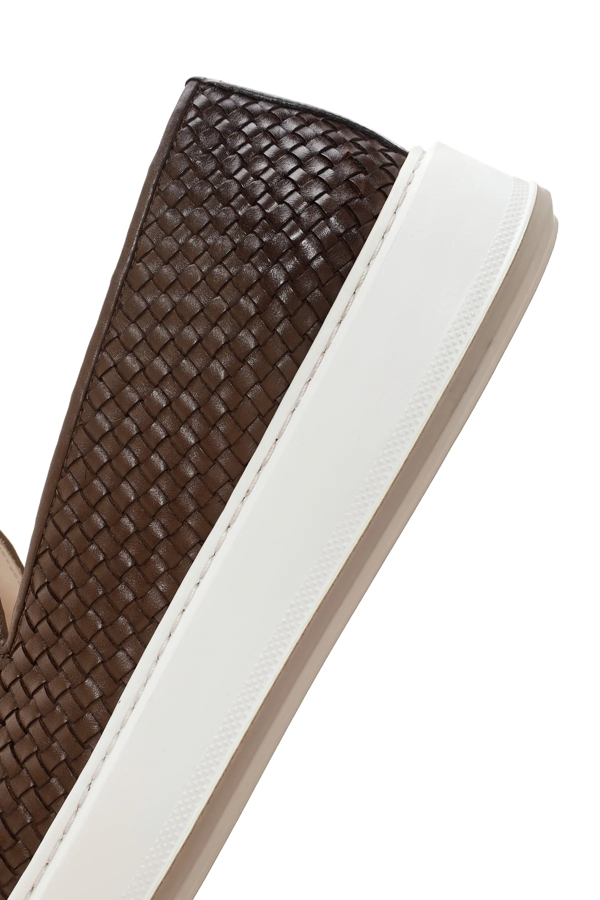 Erkek Kahverengi Kalın Tabanlı Örgü Deri Casual Loafer - Image 8