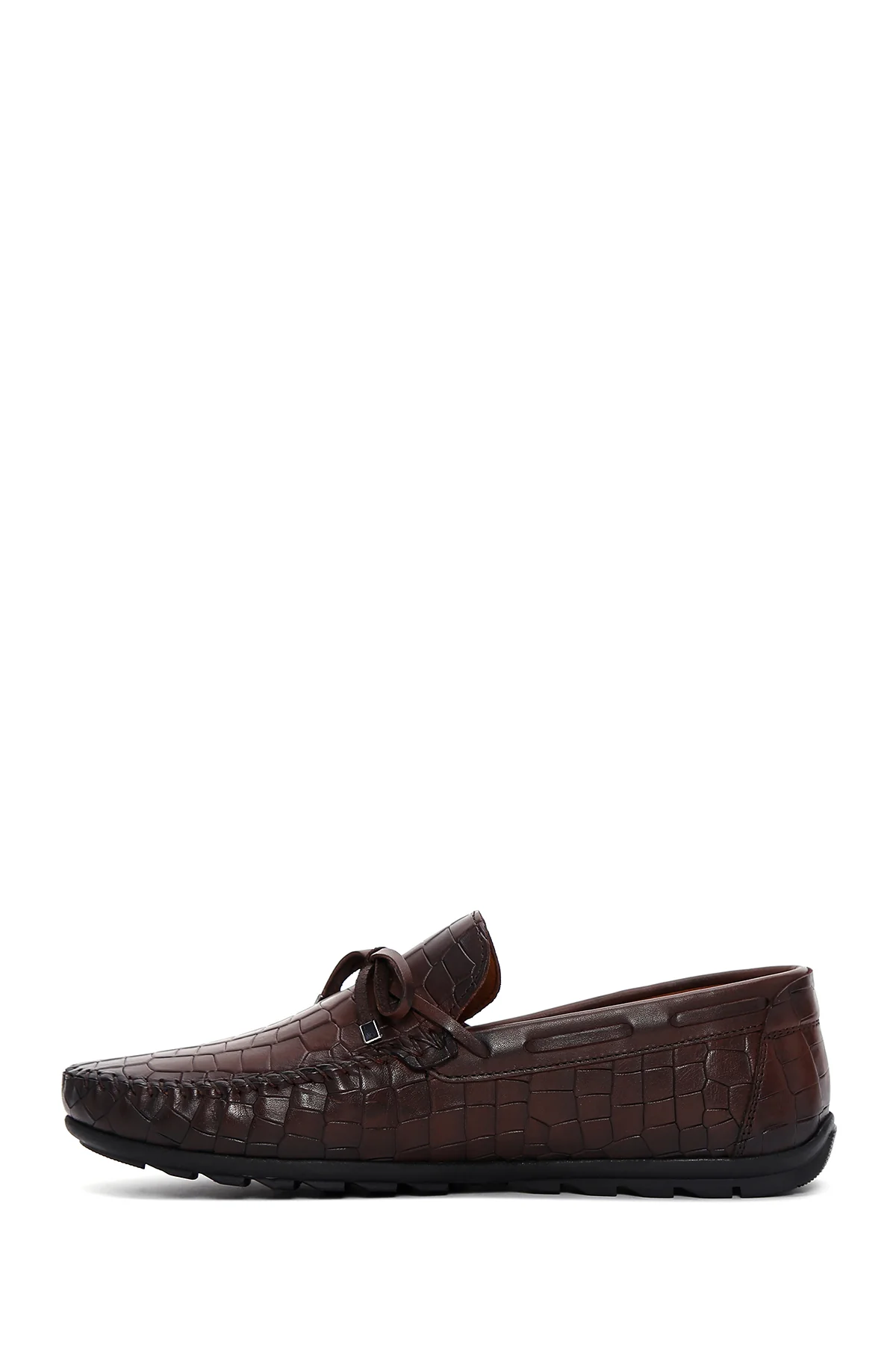 Erkek Kahverengi Kroko Desenli Deri Casual Loafer - Image 2