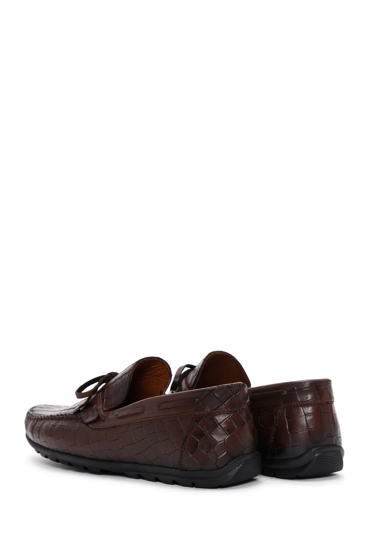 Erkek Kahverengi Kroko Desenli Deri Casual Loafer - Image 5