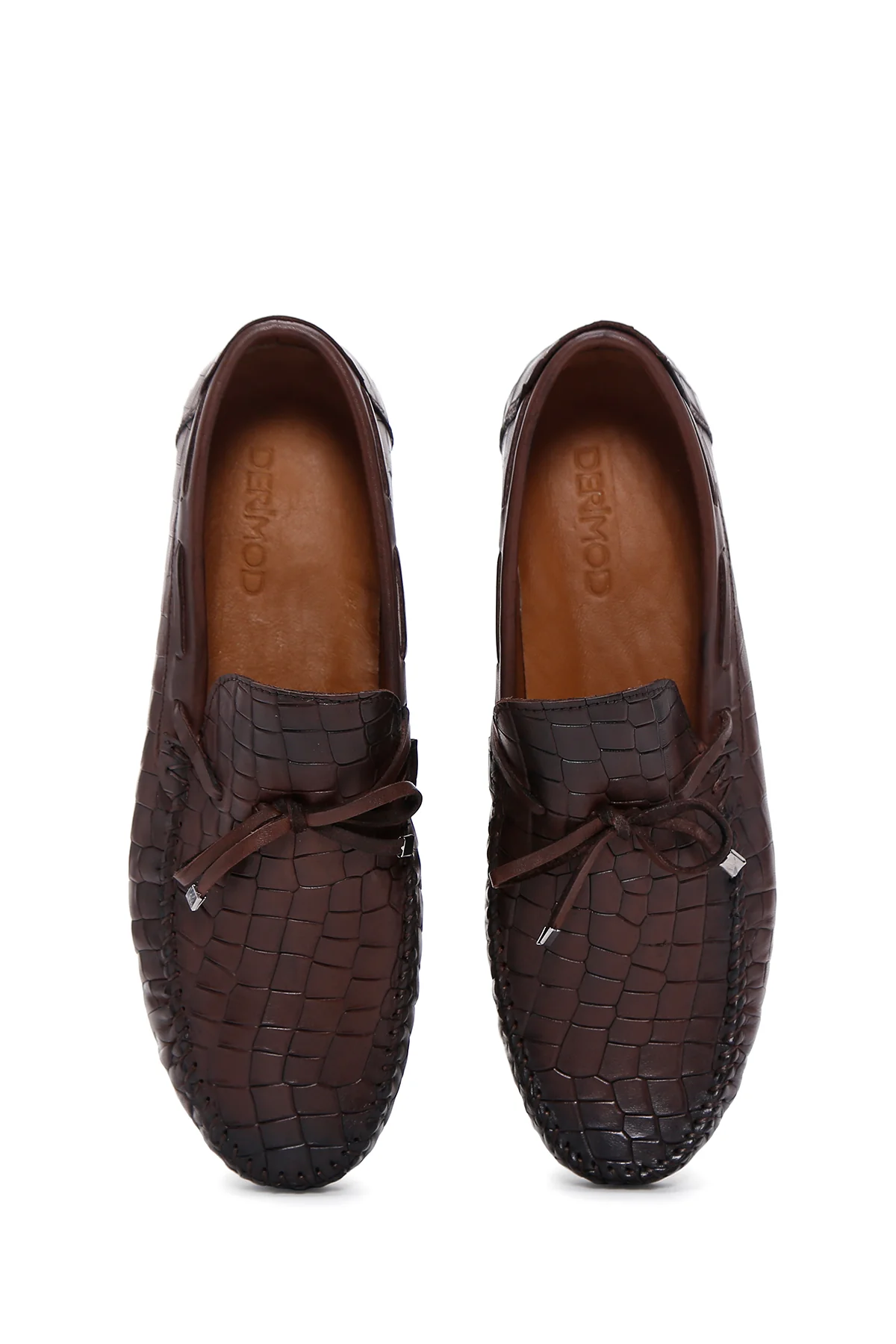 Erkek Kahverengi Kroko Desenli Deri Casual Loafer - Image 6