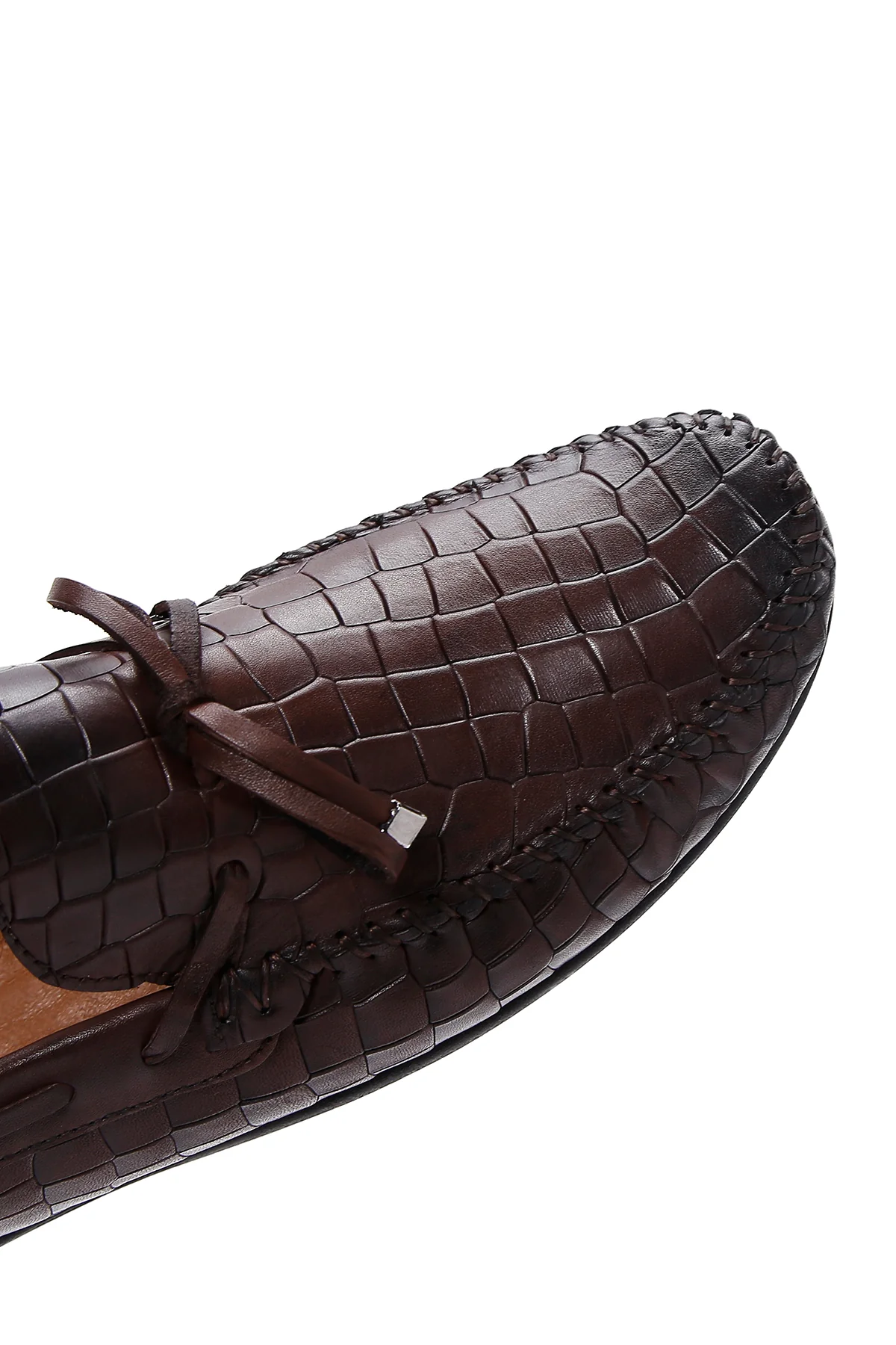 Erkek Kahverengi Kroko Desenli Deri Casual Loafer - Image 8
