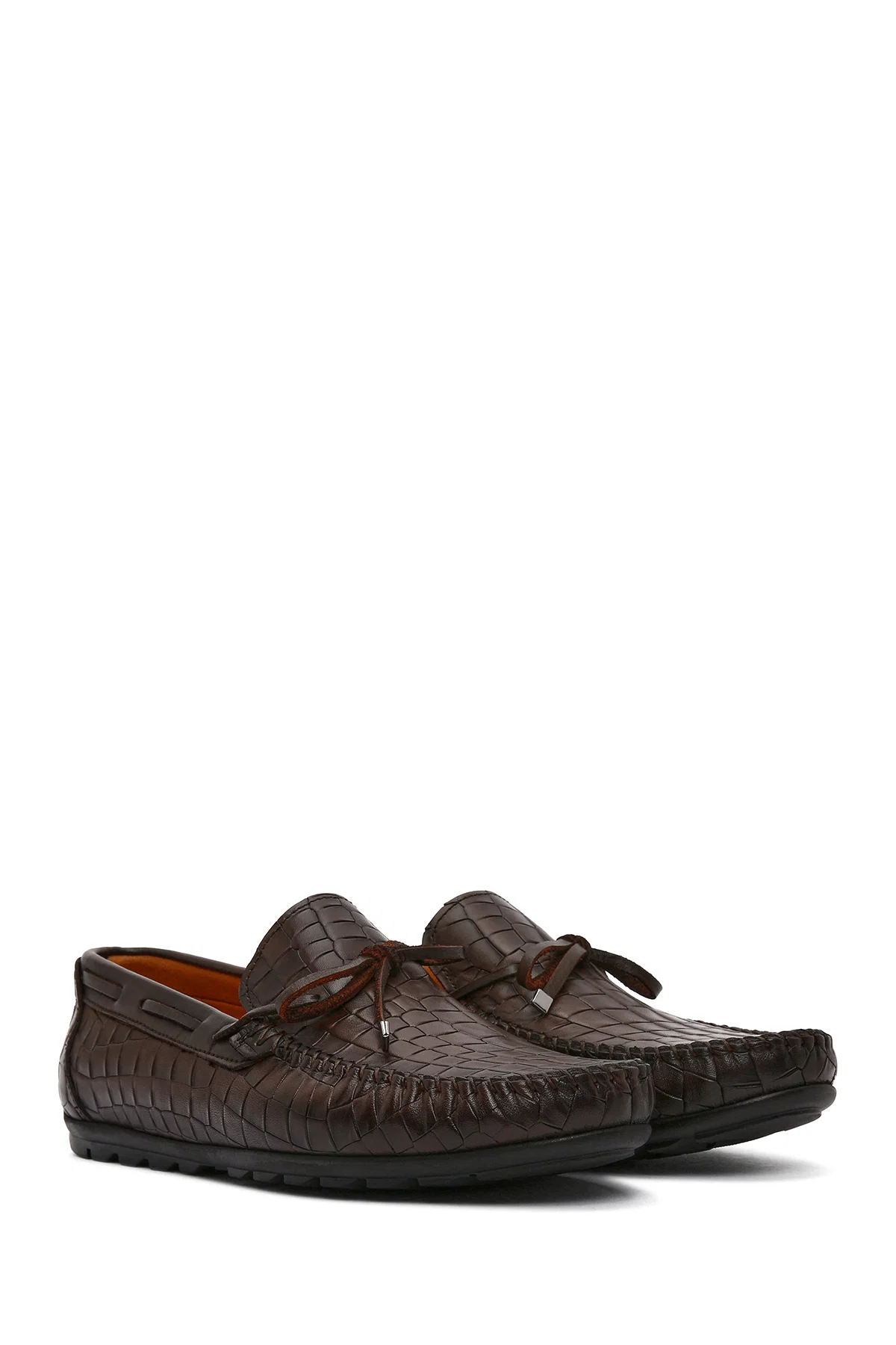 Erkek Kahverengi Kroko Desenli Deri Casual Loafer - Image 3