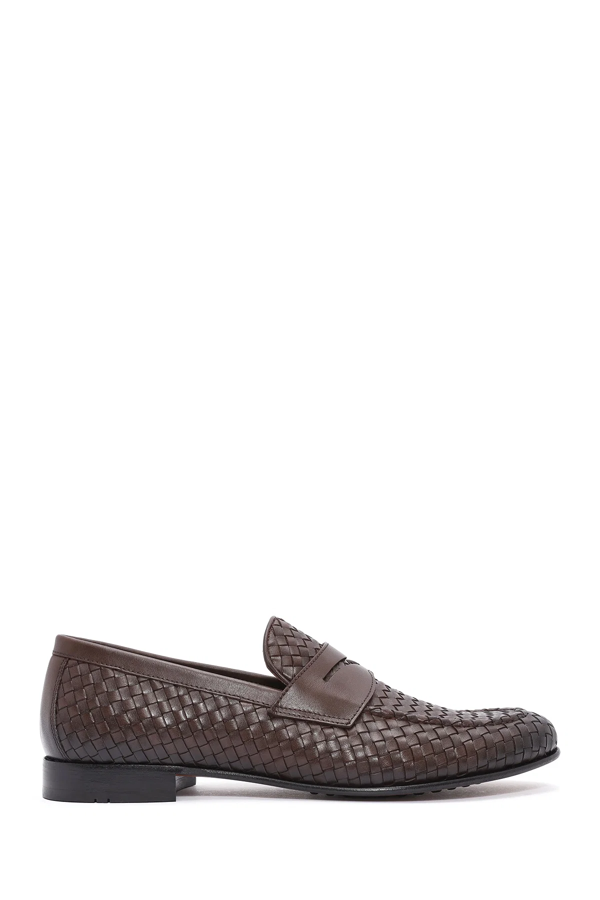 Erkek Kahverengi Örgü Deri Klasik Loafer - Image 2
