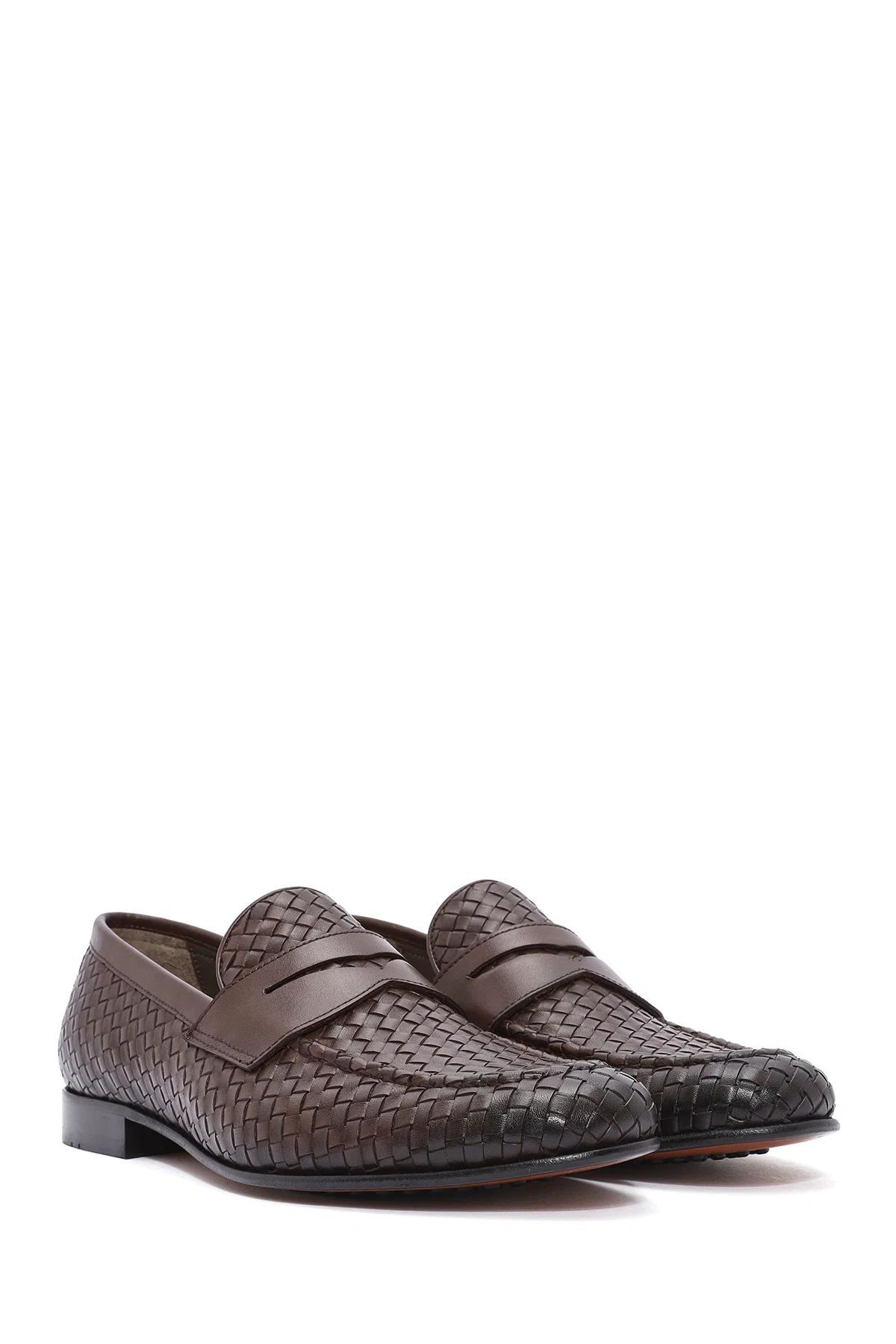 Erkek Kahverengi Örgü Deri Klasik Loafer - Image 3