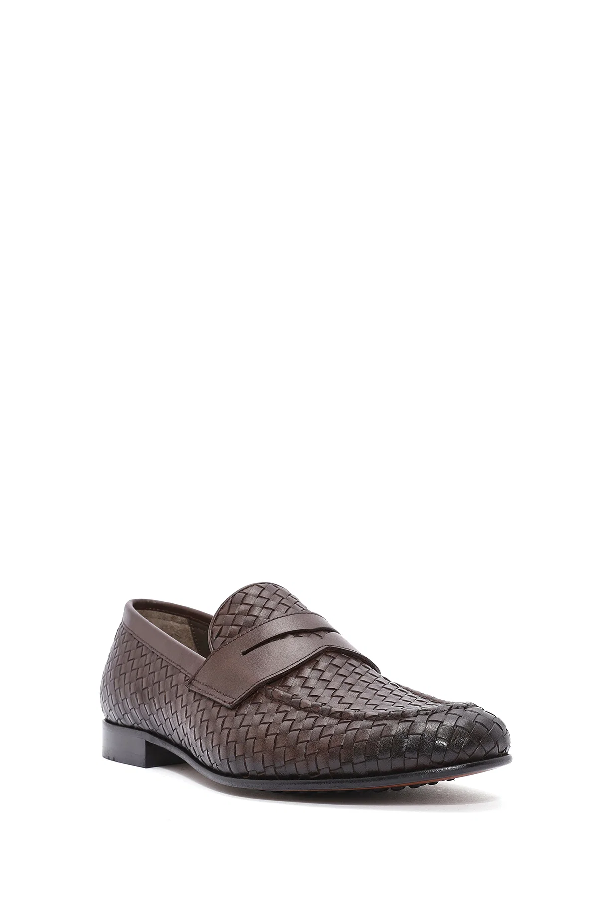 Erkek Kahverengi Örgü Deri Klasik Loafer - Image 7