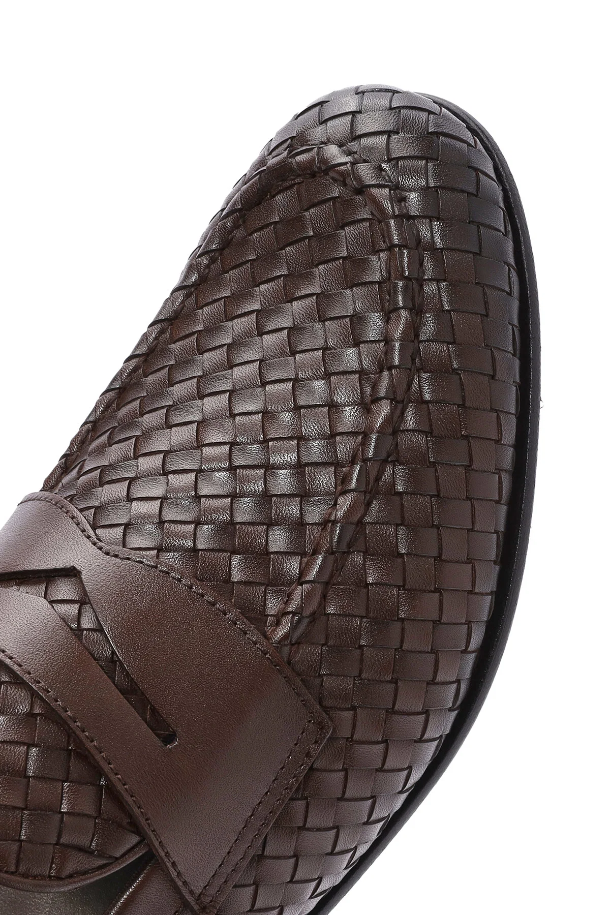 Erkek Kahverengi Örgü Deri Klasik Loafer - Image 9