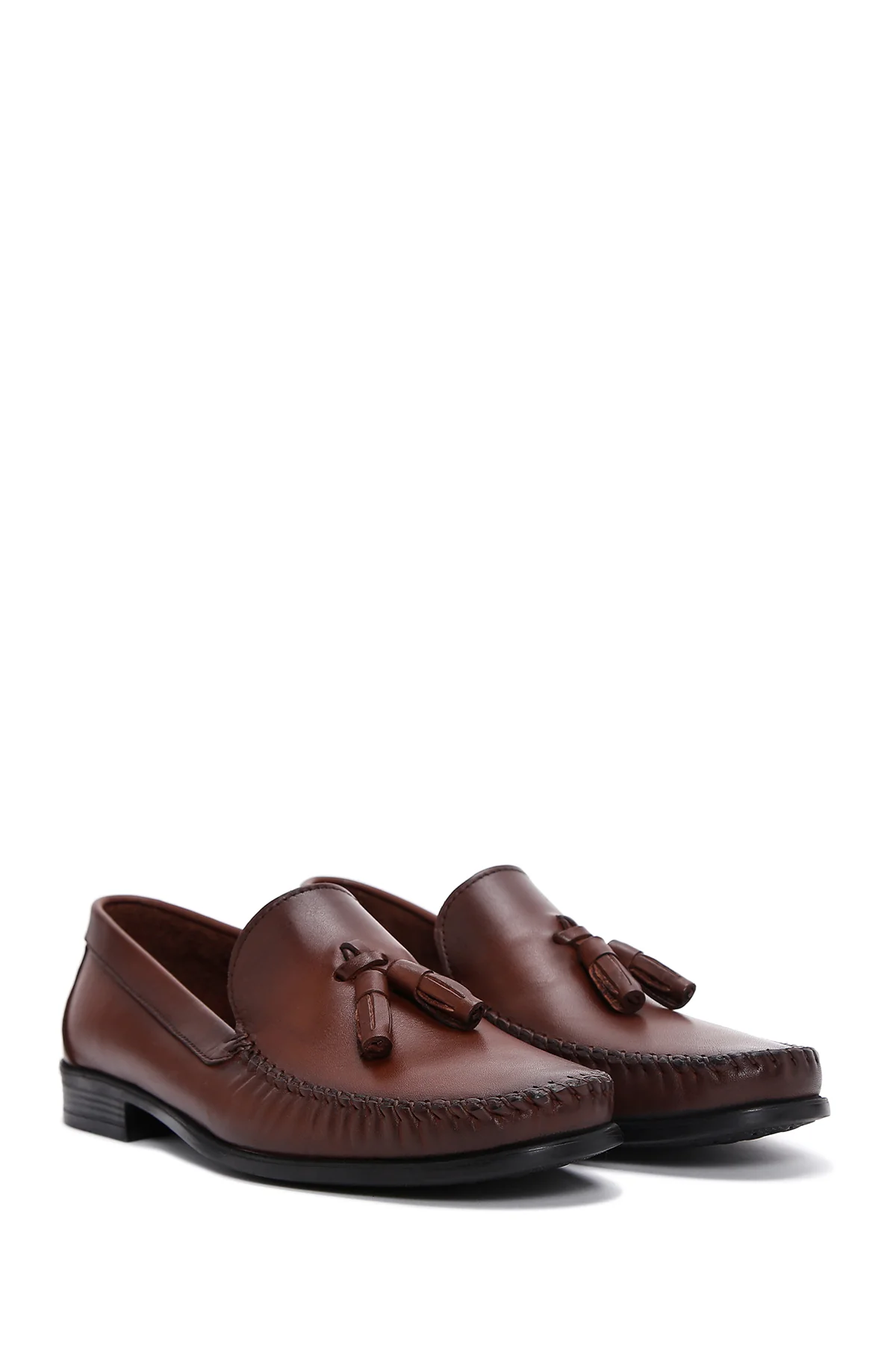 Erkek Kahverengi Püsküllü Deri Casual Loafer - Image 3