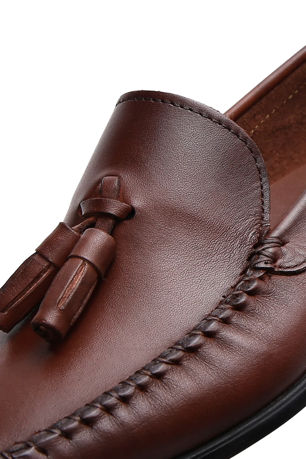 Erkek Kahverengi Püsküllü Deri Casual Loafer - Image 9