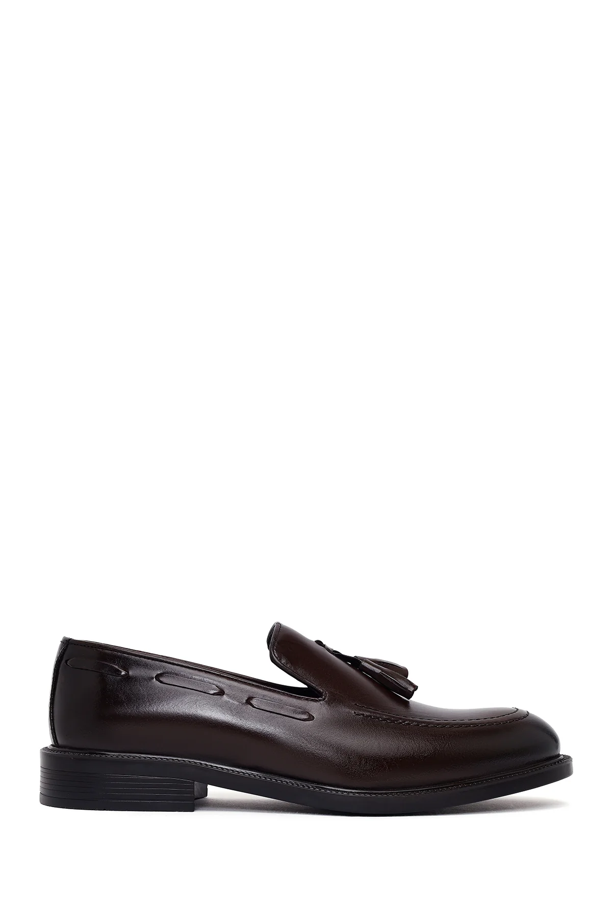 Erkek Kahverengi Püsküllü Deri Klasik Loafer