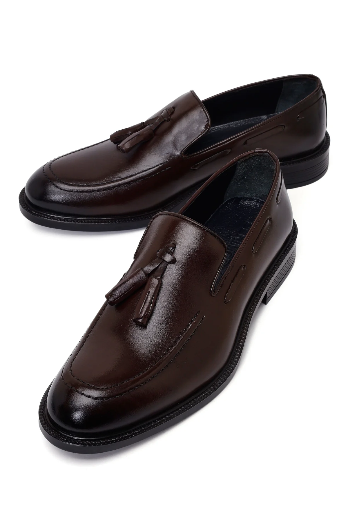 Erkek Kahverengi Püsküllü Deri Klasik Loafer - Image 10