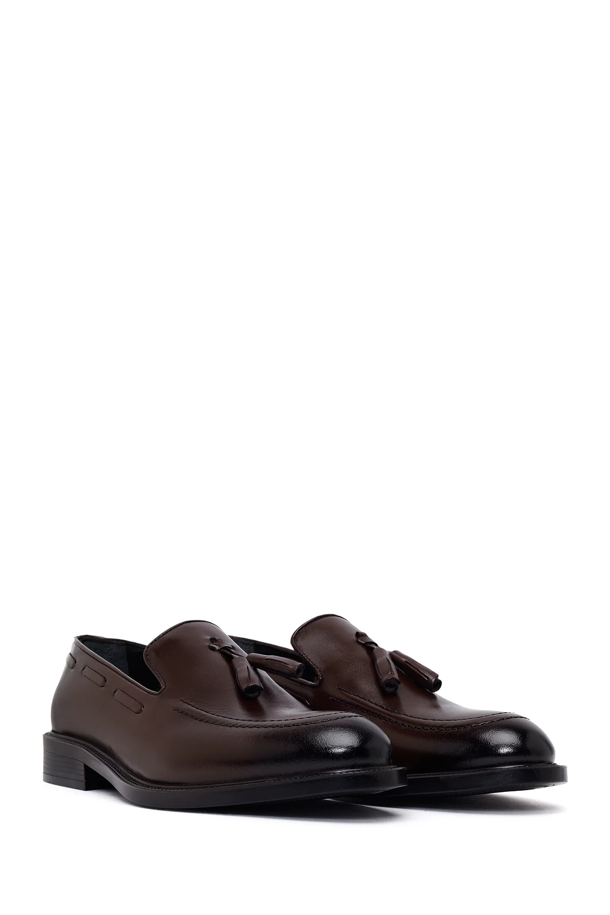 Erkek Kahverengi Püsküllü Deri Klasik Loafer - Image 2