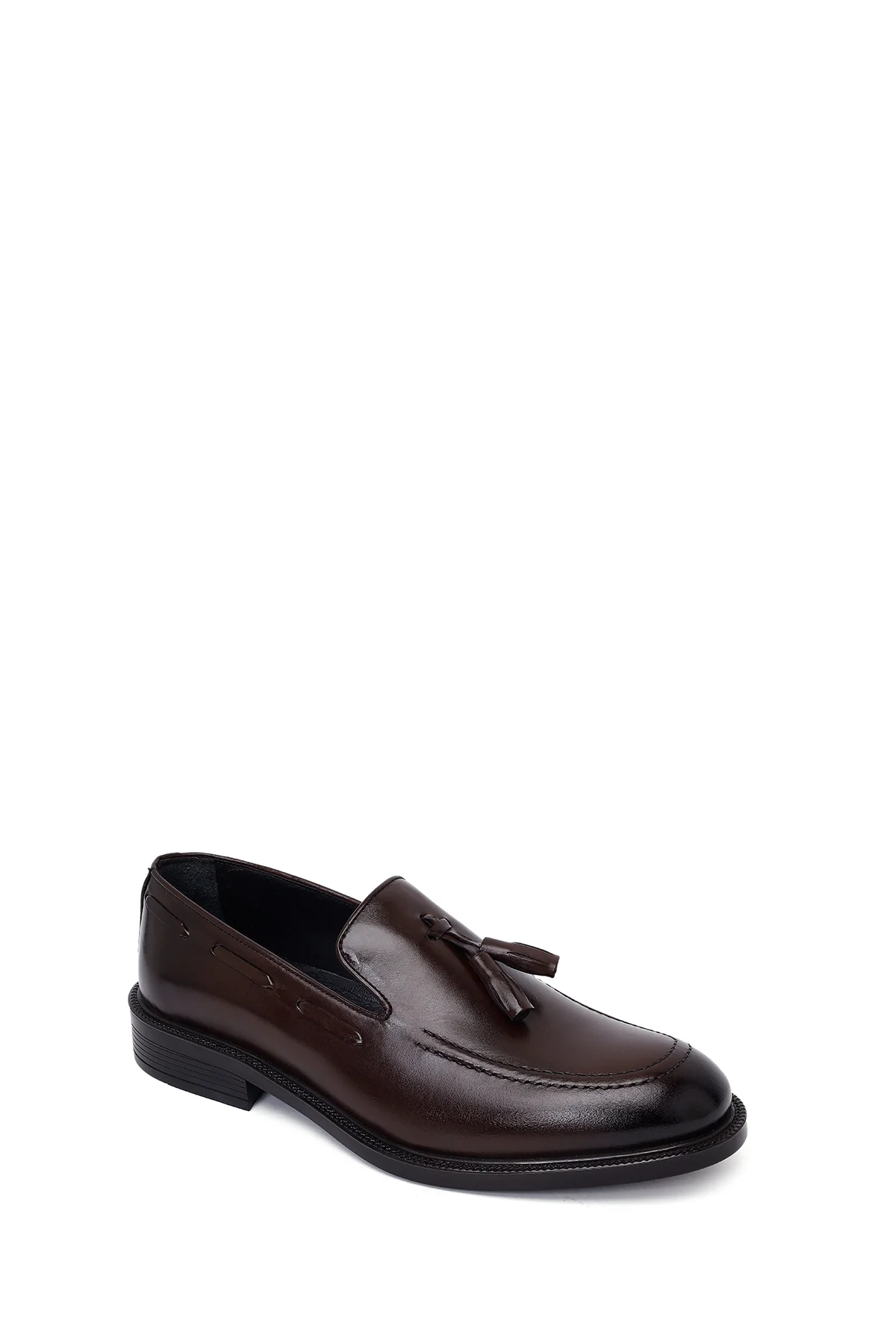 Erkek Kahverengi Püsküllü Deri Klasik Loafer - Image 7