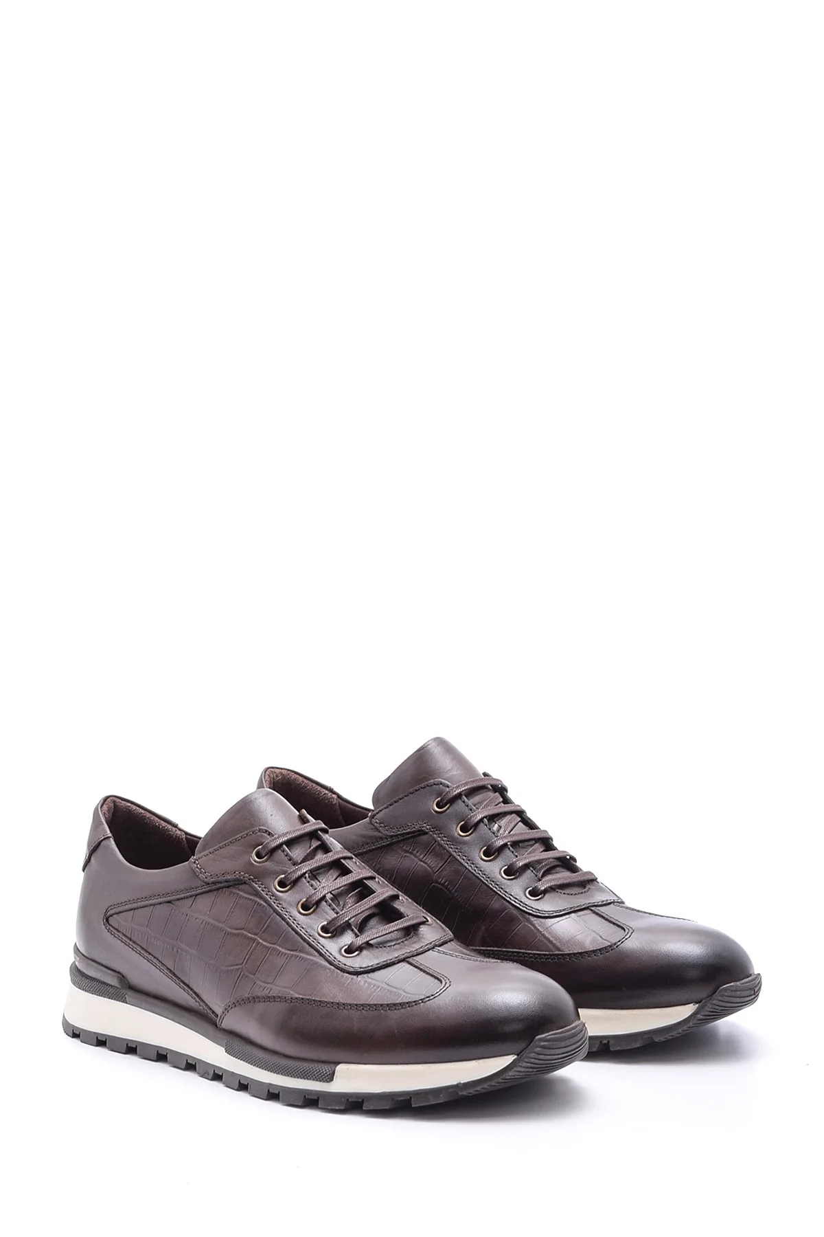 Erkek Kroko Detaylı Deri Sneaker - Image 3