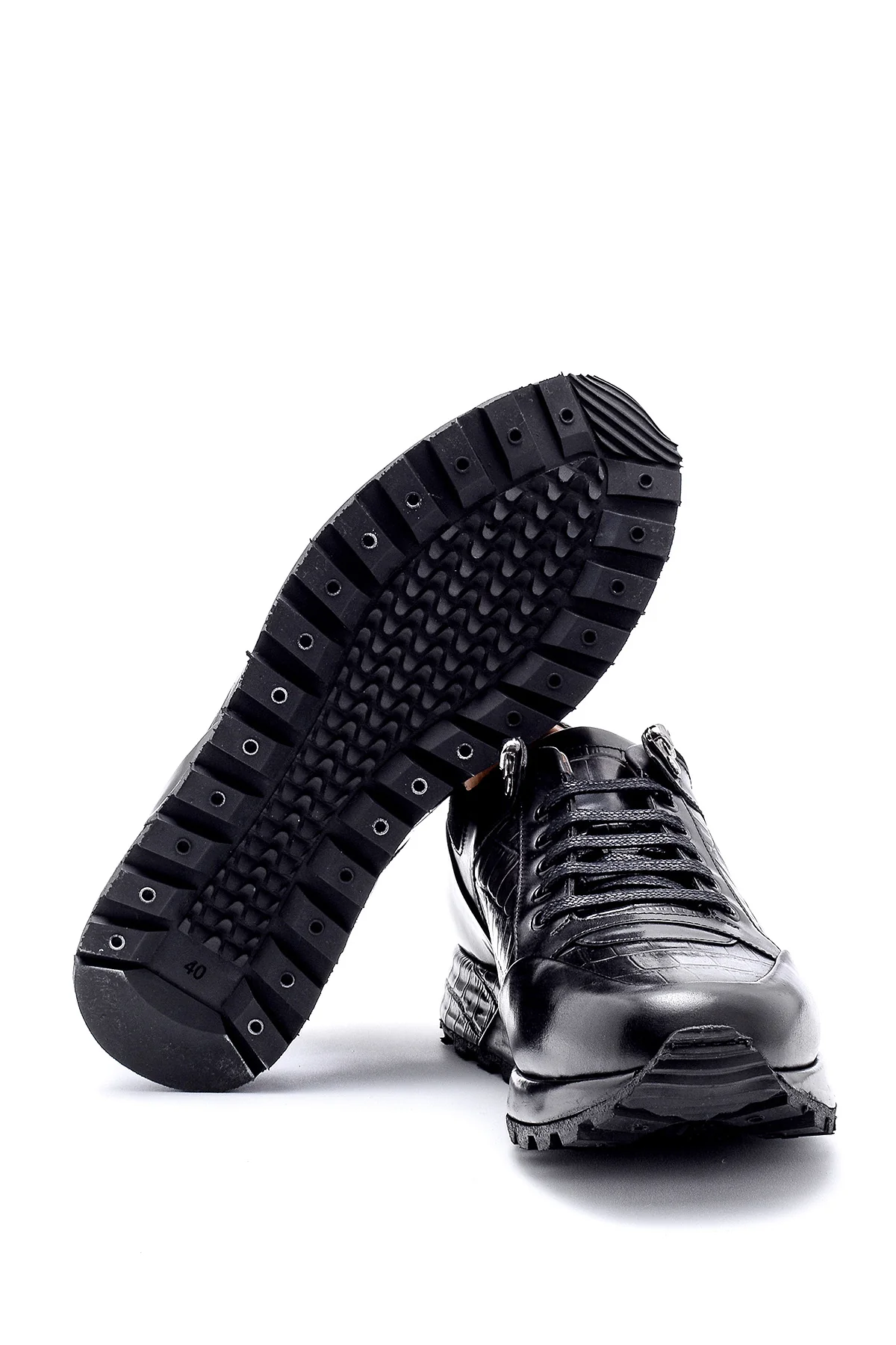 Erkek Kroko Detaylı Deri Sneaker - Image 4