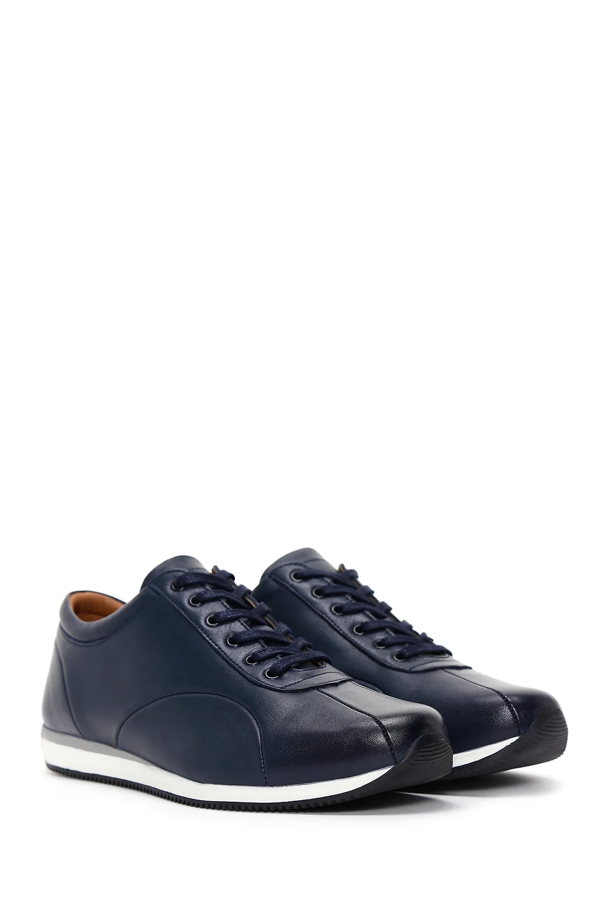 Erkek Lacivert Bağcıklı Deri Casual Sneaker - Image 3