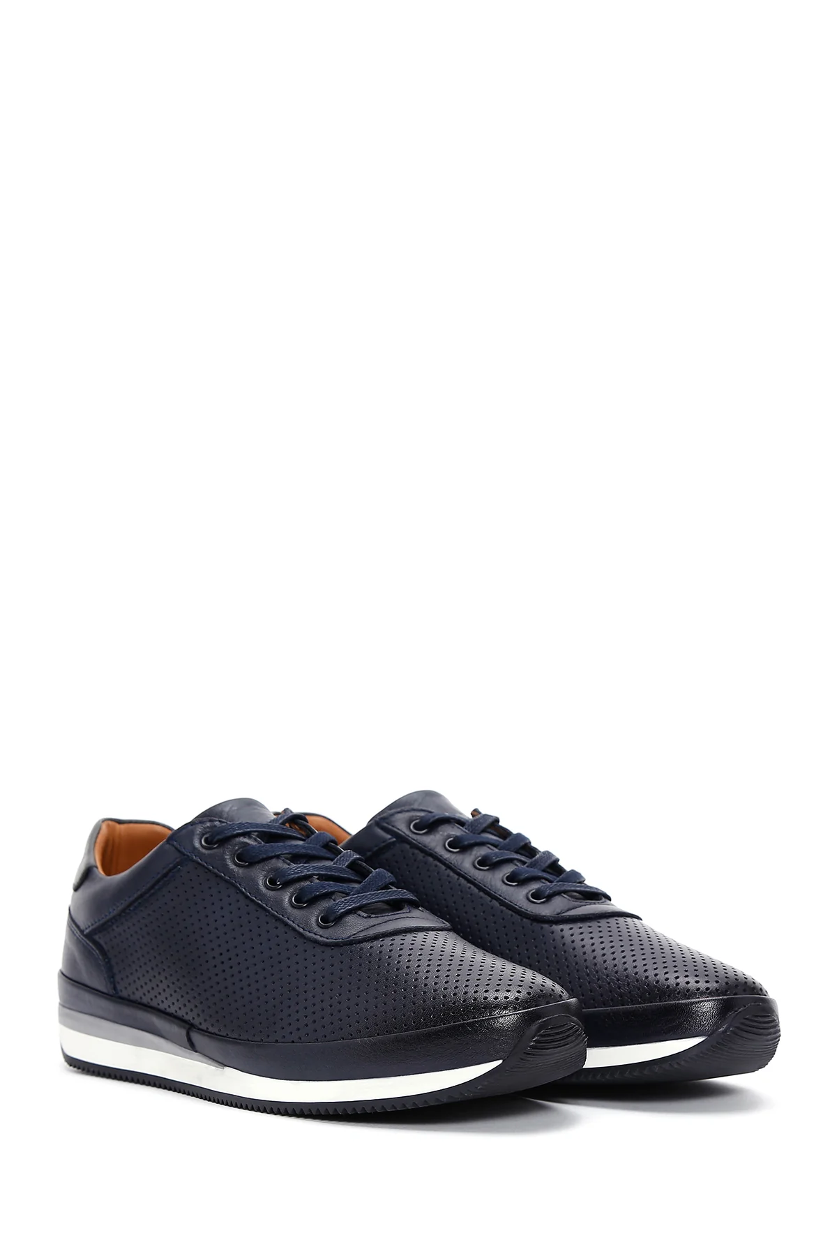 Erkek Lacivert Bağcıklı Deri Casual Sneaker - Image 3