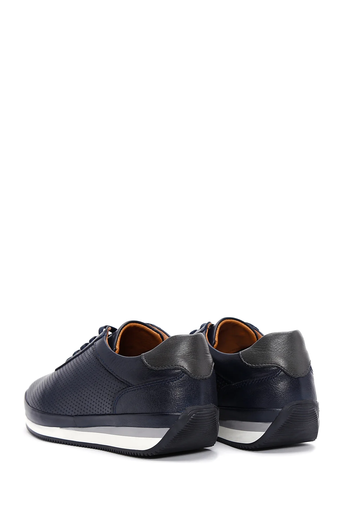Erkek Lacivert Bağcıklı Deri Casual Sneaker - Image 5