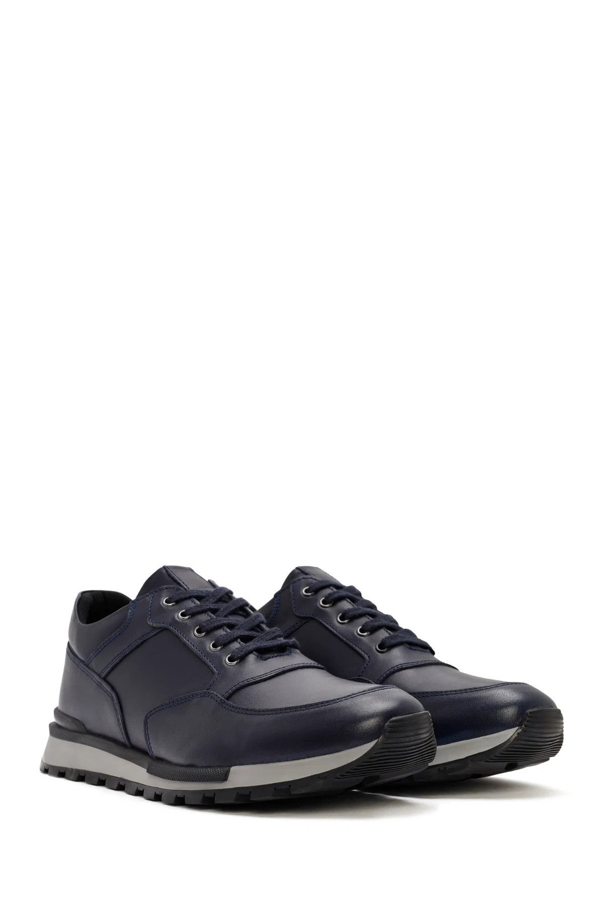 Erkek Lacivert Bağcıklı Deri Casual Sneaker - Image 3