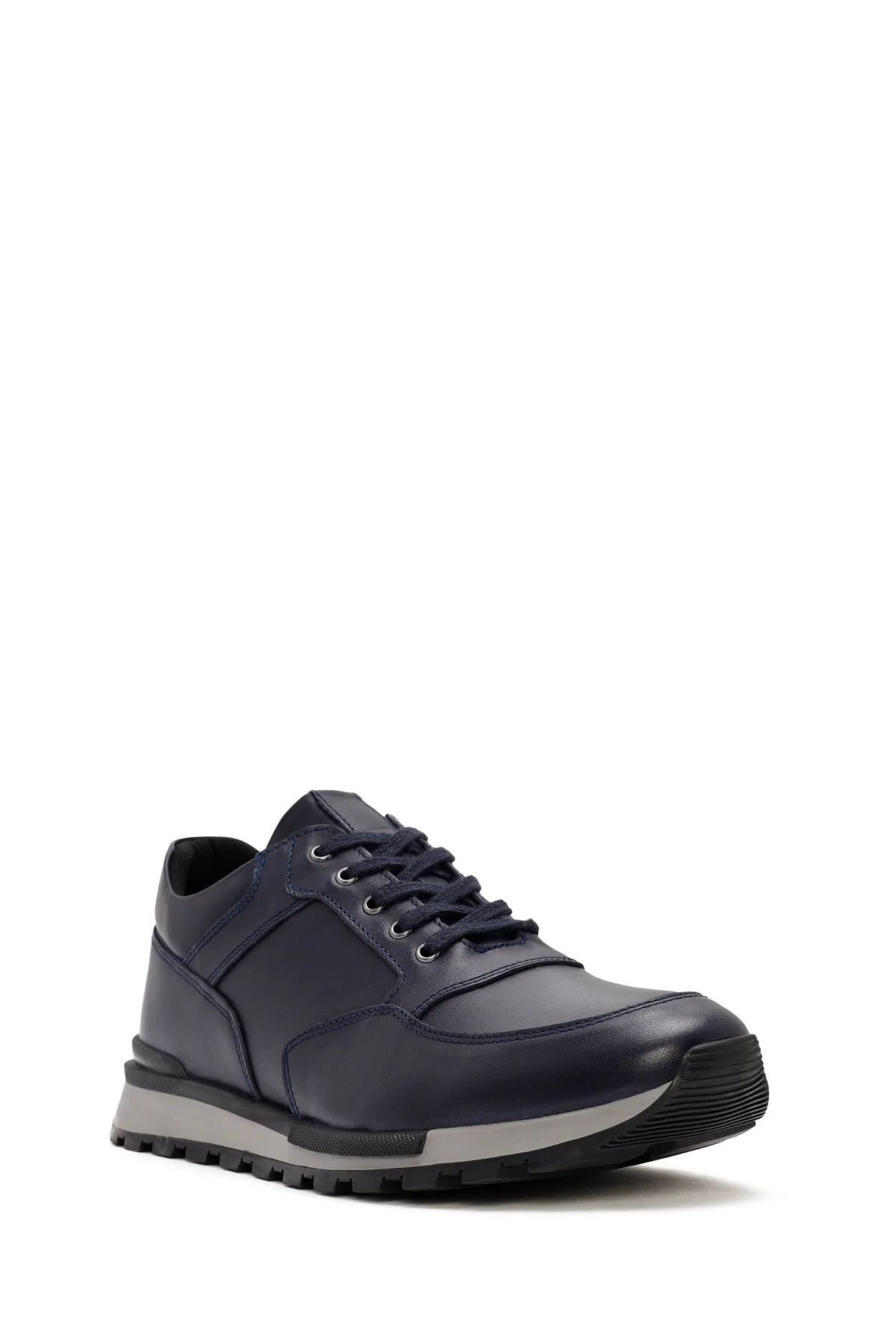 Erkek Lacivert Bağcıklı Deri Casual Sneaker - Image 6