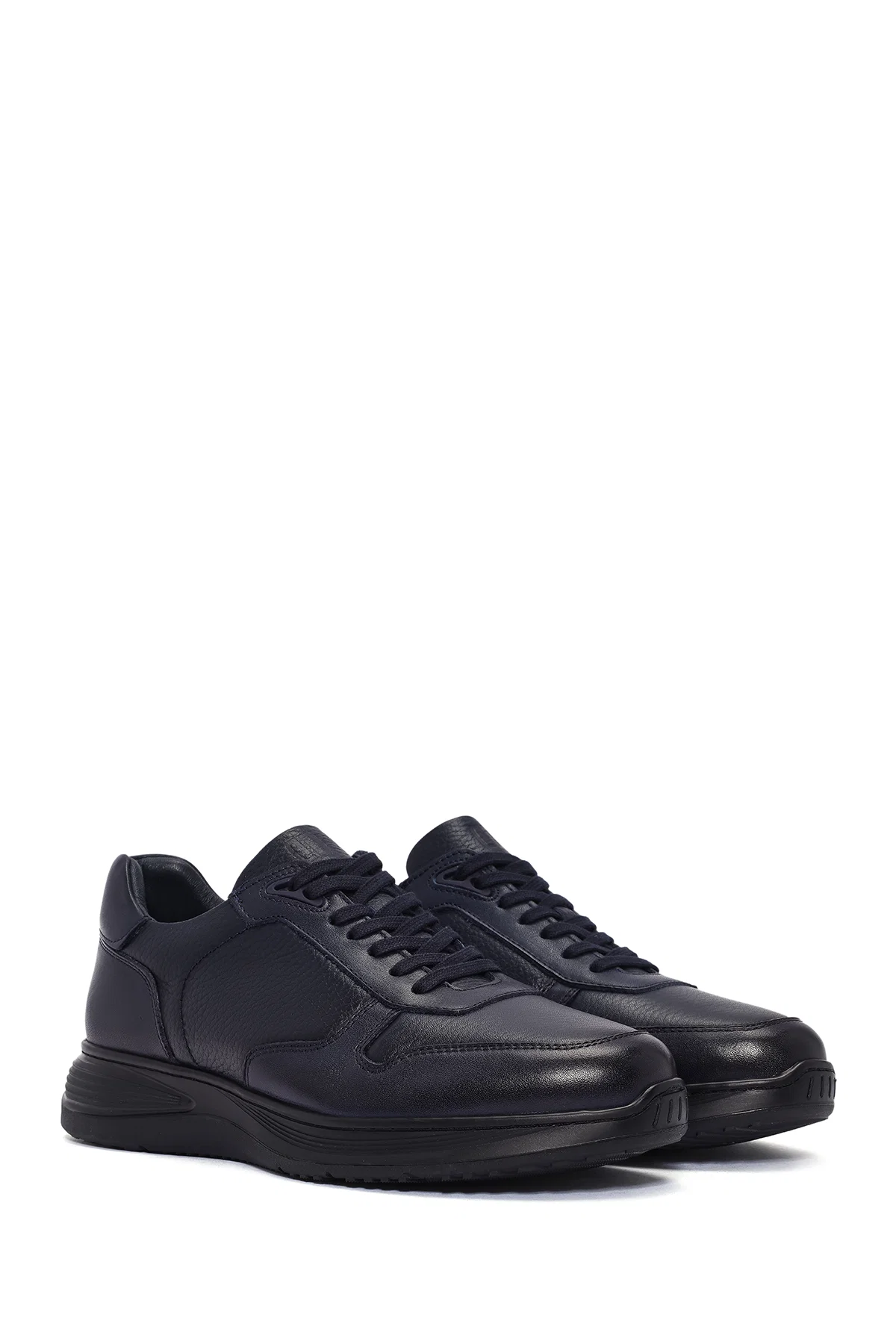 Erkek Lacivert Bağcıklı Deri Casual Sneaker - Image 3