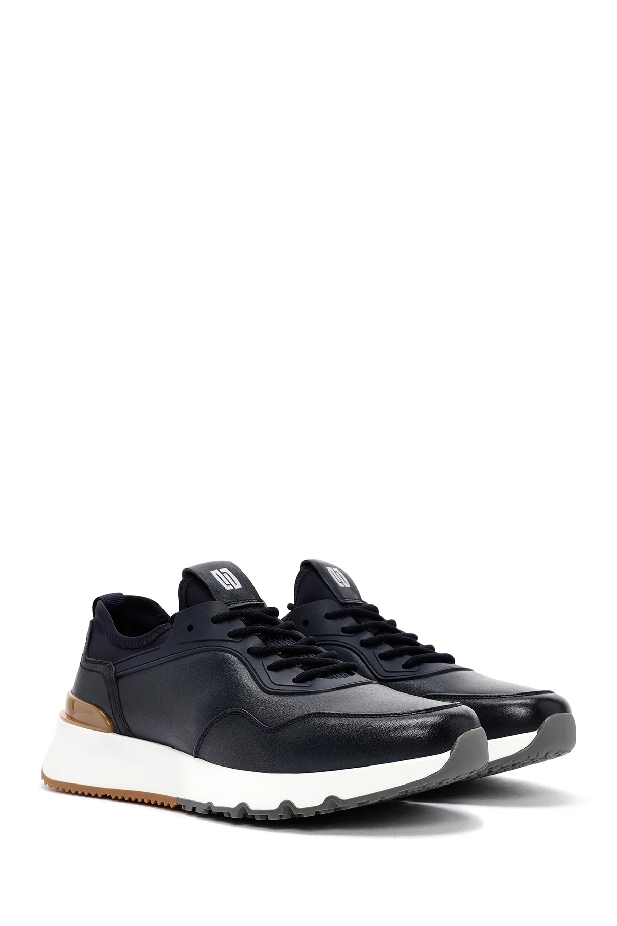 Erkek Lacivert Bağcıklı Deri Casual Sneaker - Image 3