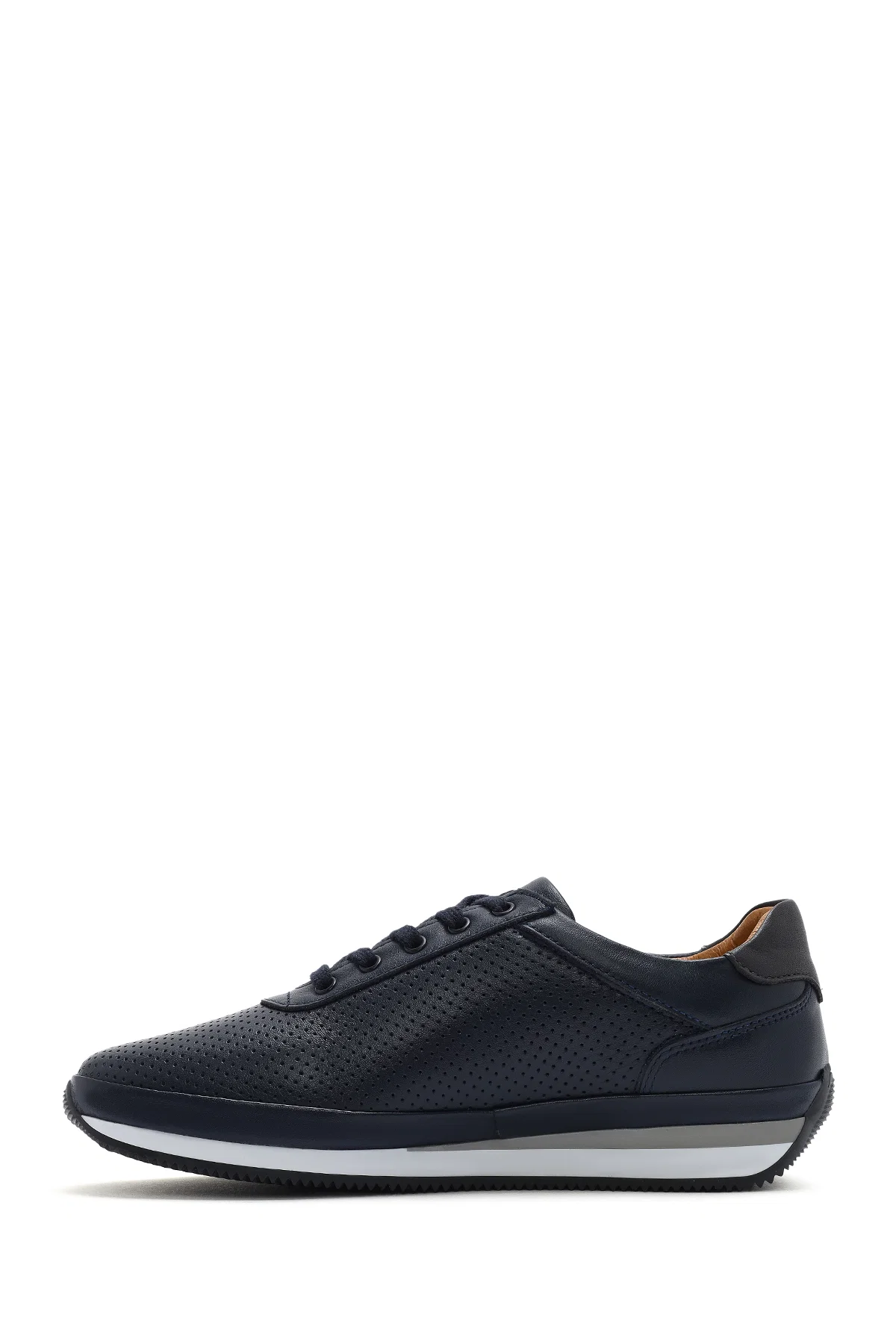 Erkek Lacivert Bağcıklı Deri Casual Sneaker - Image 2