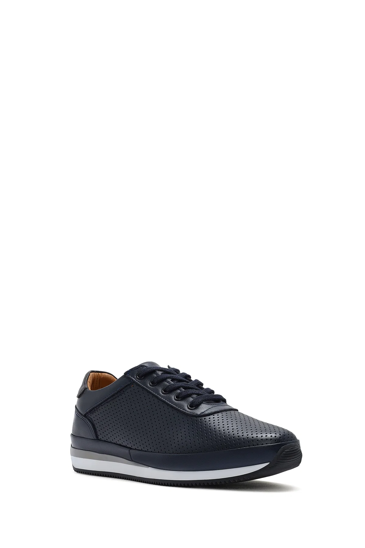 Erkek Lacivert Bağcıklı Deri Casual Sneaker - Image 6