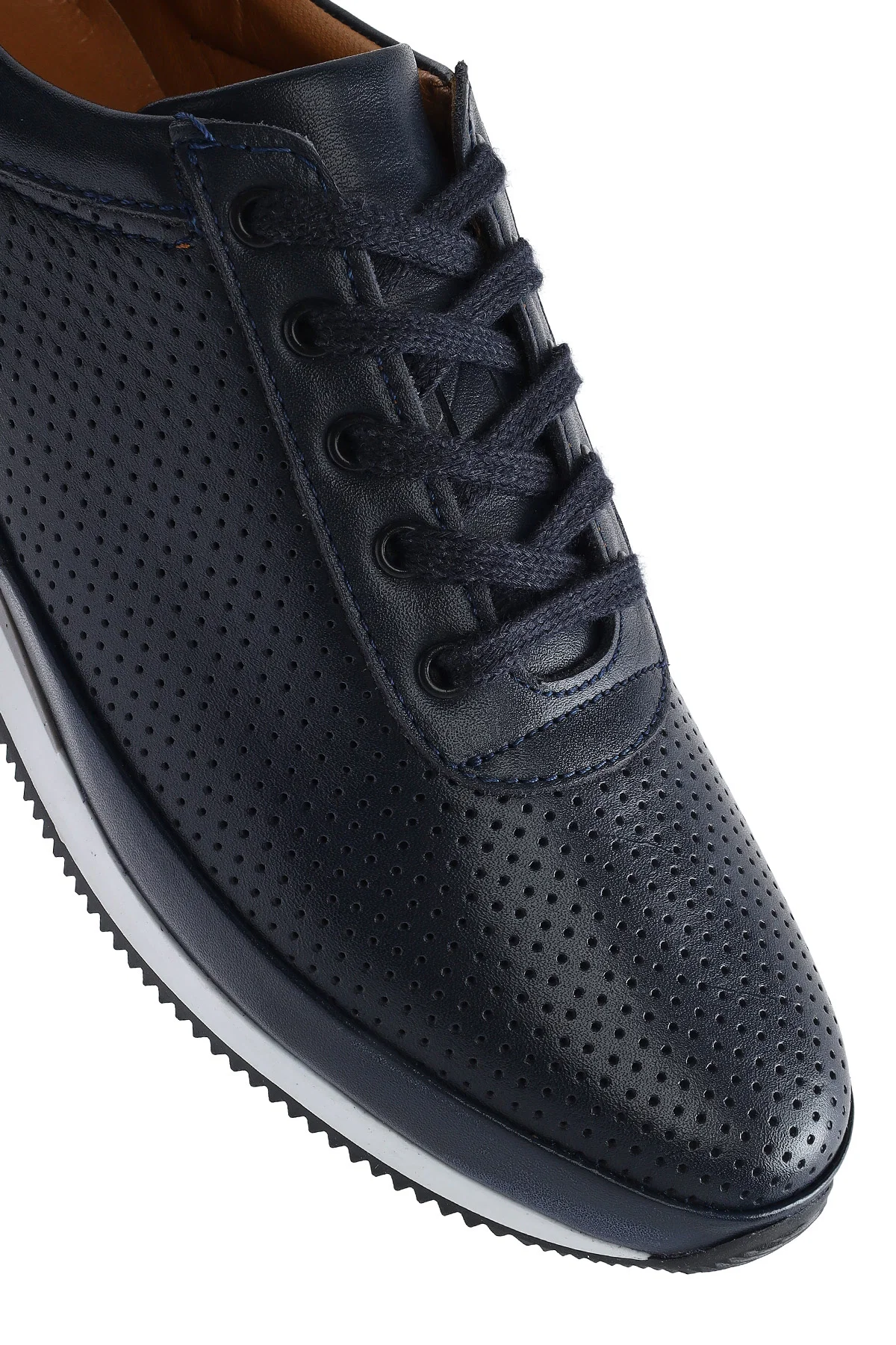 Erkek Lacivert Bağcıklı Deri Casual Sneaker - Image 9