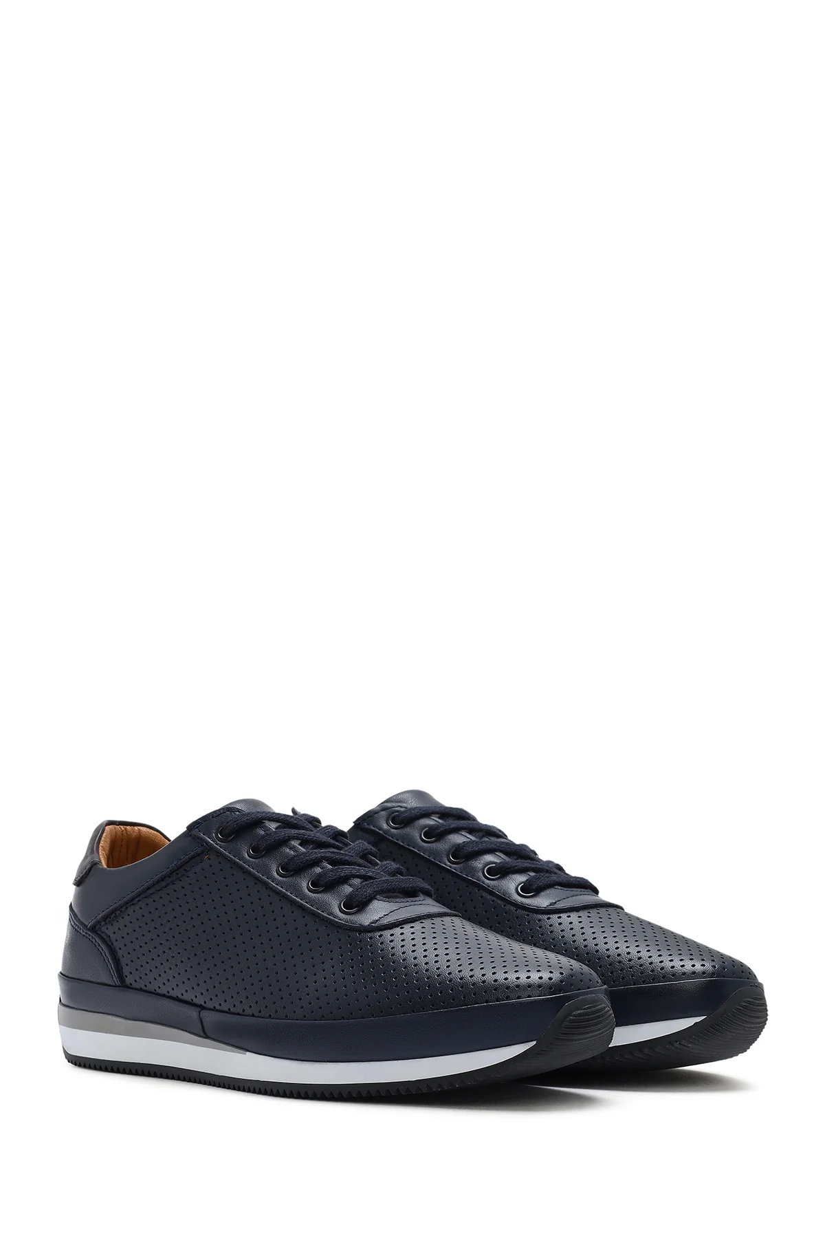 Erkek Lacivert Bağcıklı Deri Casual Sneaker - Image 2