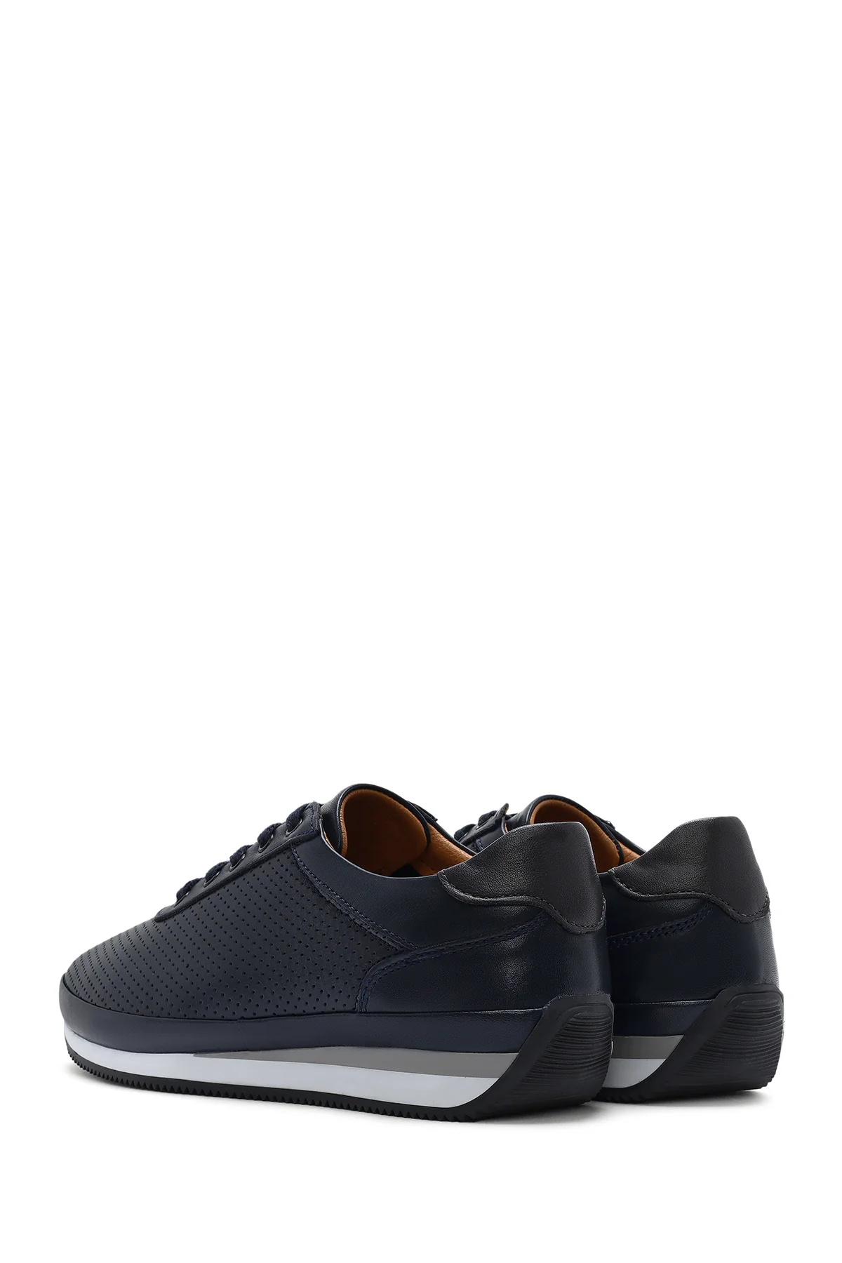 Erkek Lacivert Bağcıklı Deri Casual Sneaker - Image 6