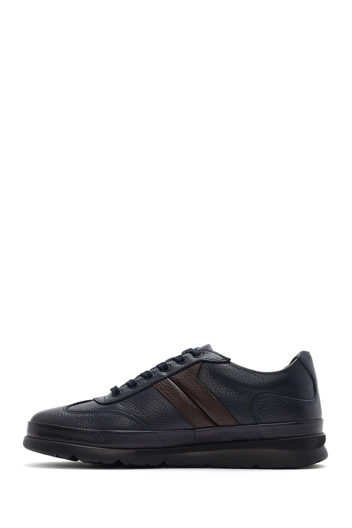 Erkek Lacivert Bağcıklı Deri Casual Sneaker - Image 3