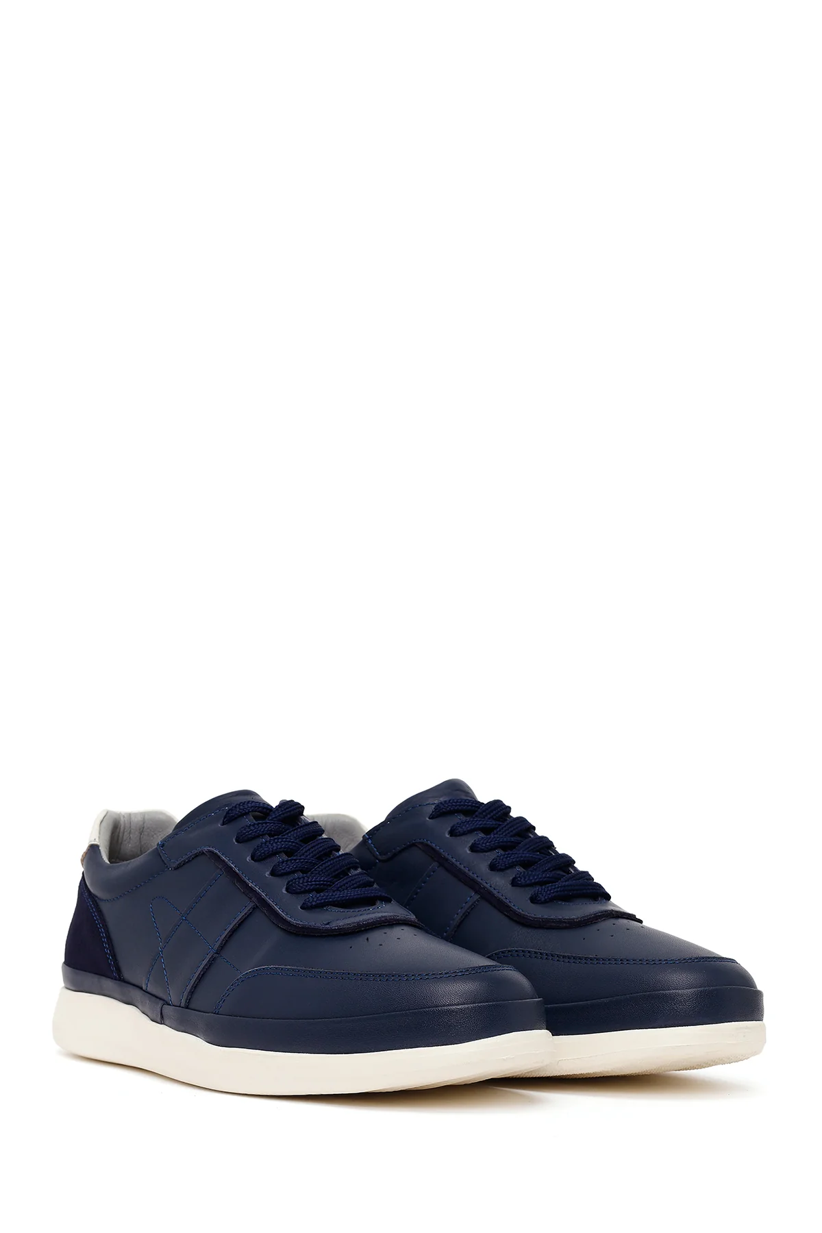 Erkek Lacivert Bağcıklı Deri Casual Sneaker - Image 2