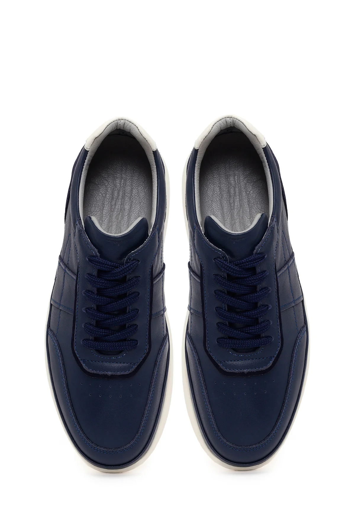 Erkek Lacivert Bağcıklı Deri Casual Sneaker - Image 4