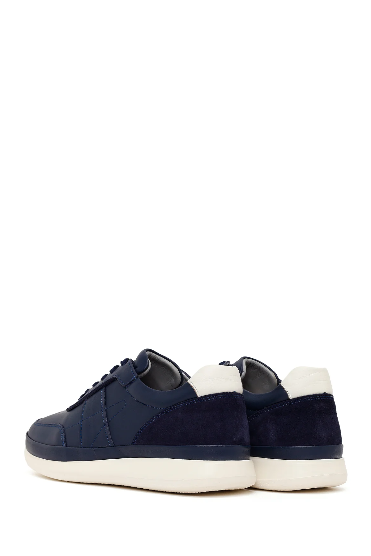 Erkek Lacivert Bağcıklı Deri Casual Sneaker - Image 6