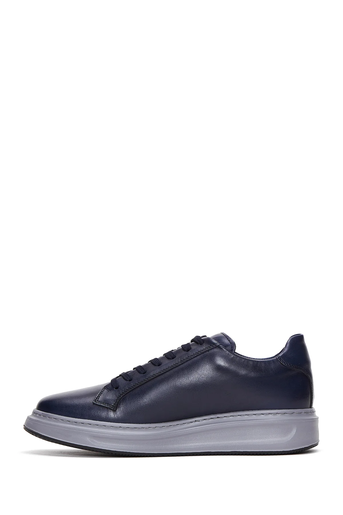 Erkek Lacivert Bağcıklı Deri Sneaker - Image 2