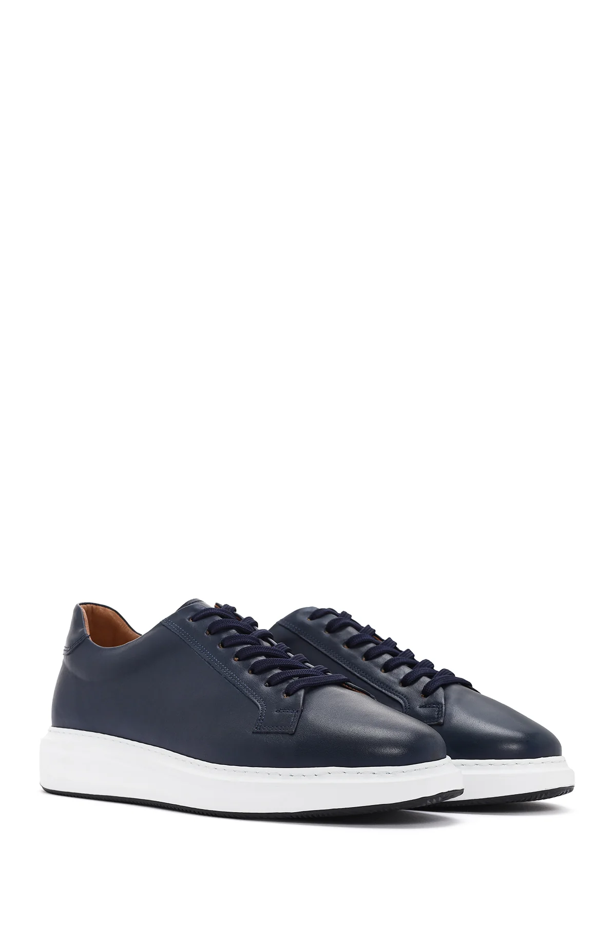 Erkek Lacivert Bağcıklı Deri Sneaker - Image 3
