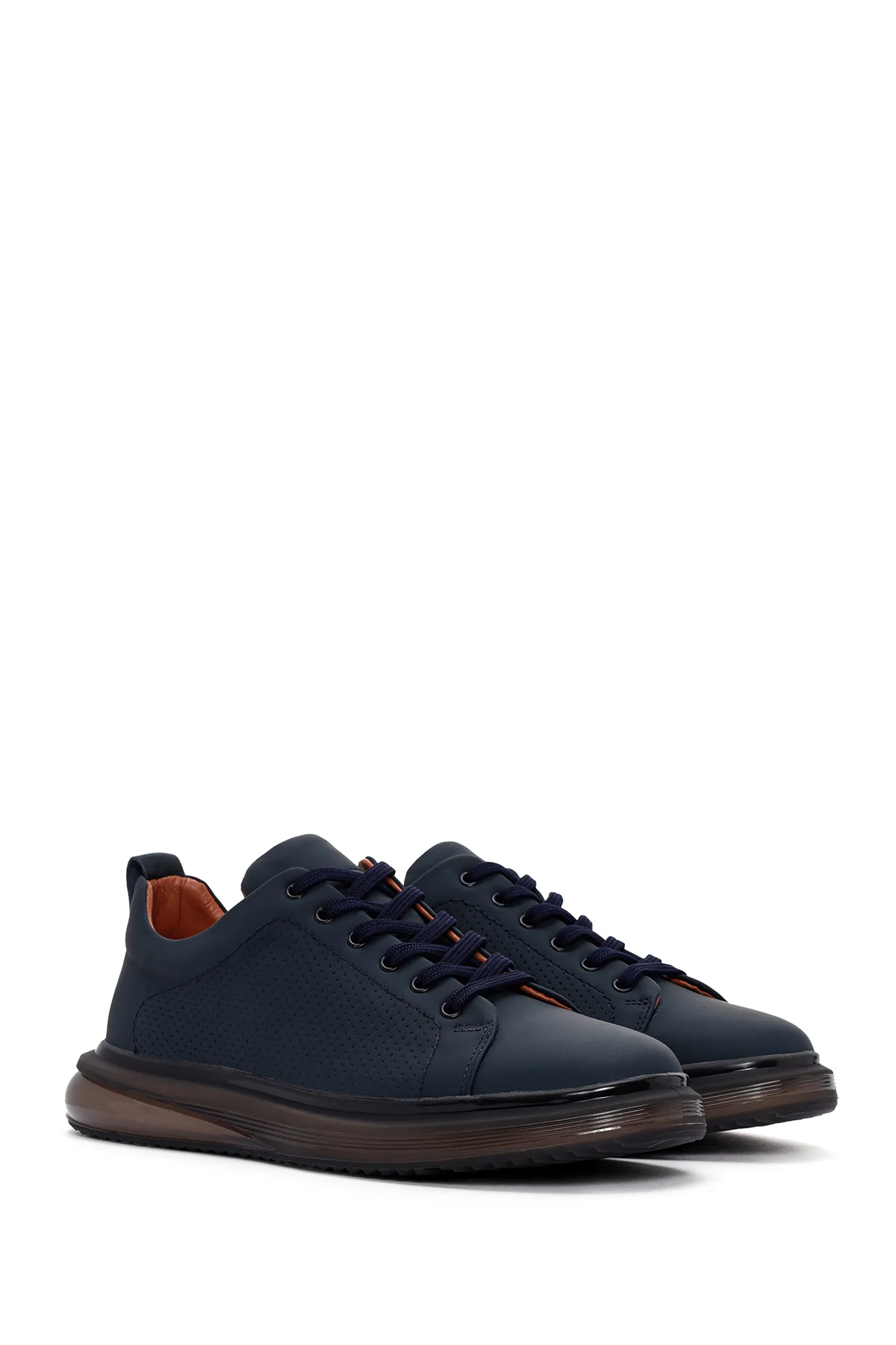 Erkek Lacivert Bağcıklı Deri Sneaker - Image 3