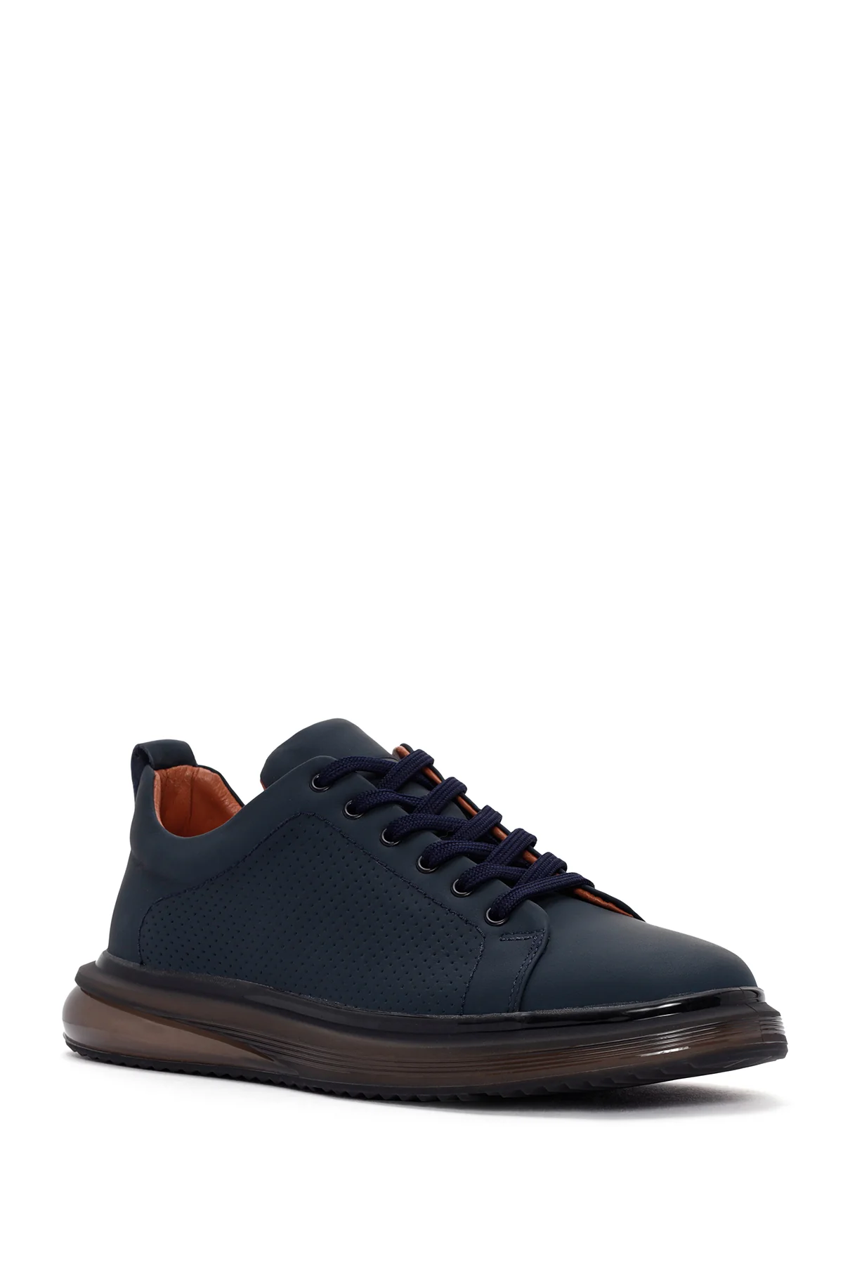 Erkek Lacivert Bağcıklı Deri Sneaker - Image 5
