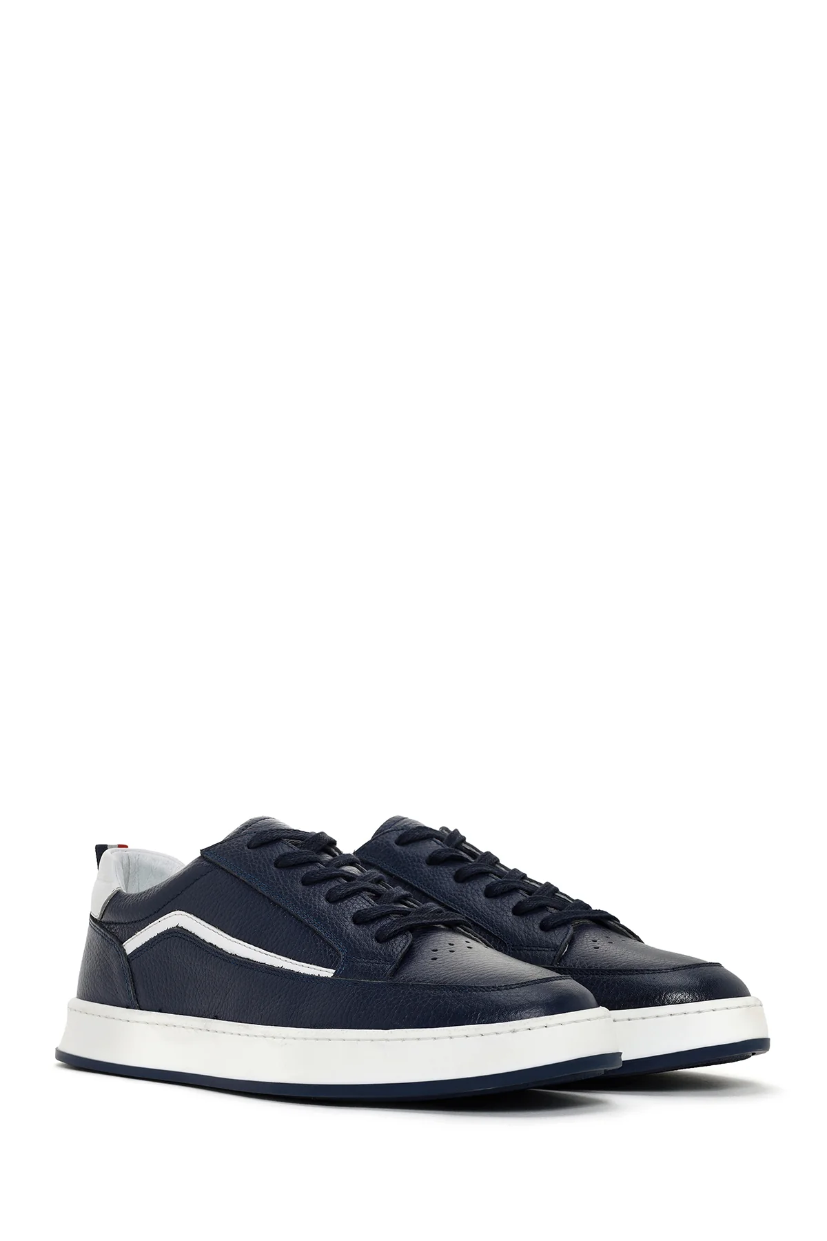 Erkek Lacivert Bağcıklı Deri Sneaker - Image 3