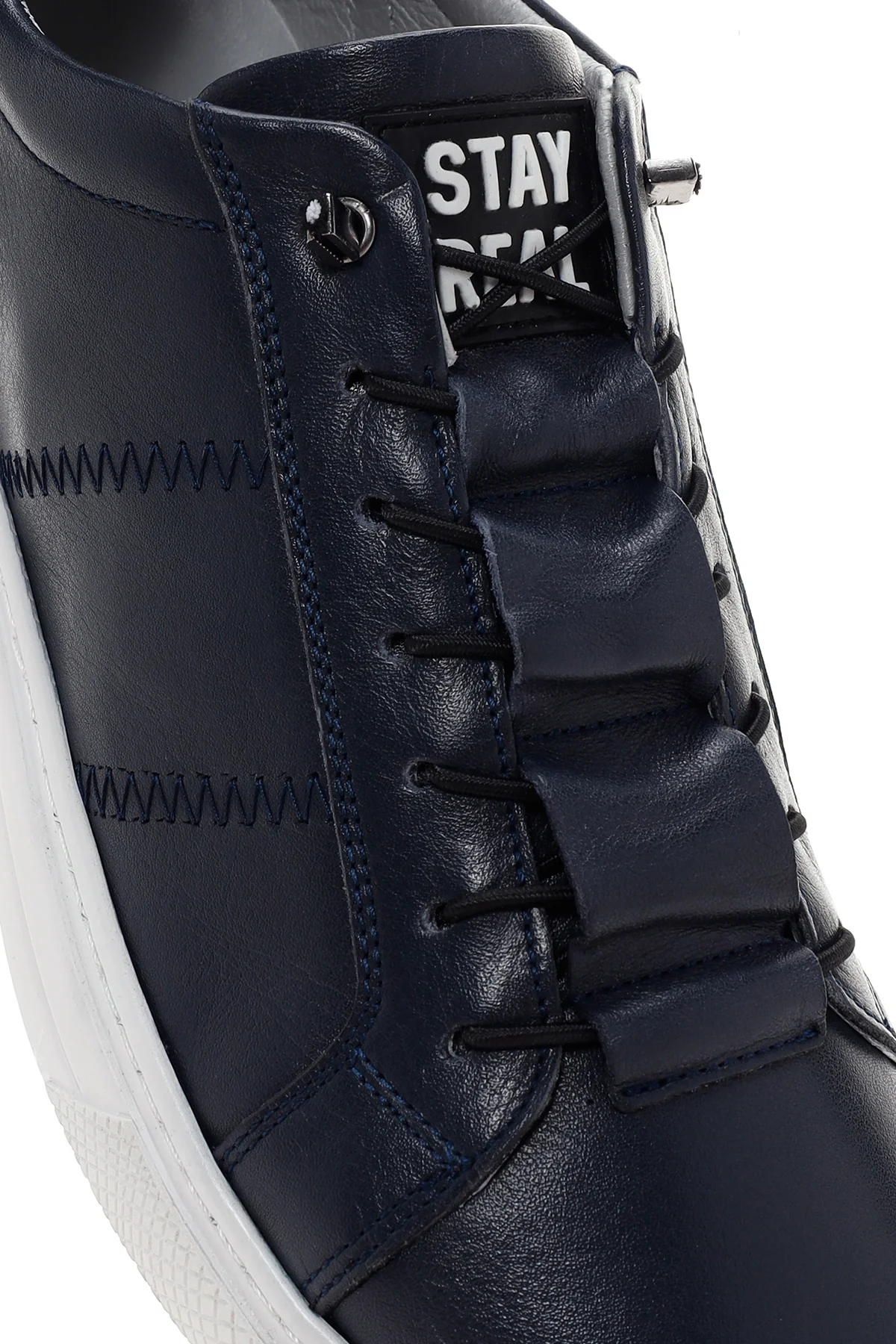 Erkek Lacivert Bağcıklı Deri Sneaker - Image 10