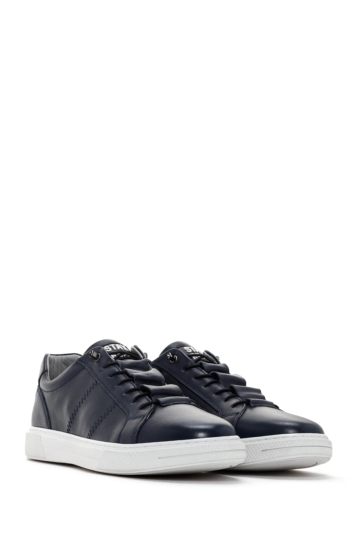 Erkek Lacivert Bağcıklı Deri Sneaker - Image 3