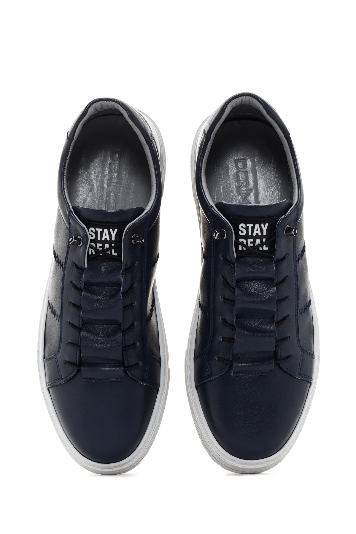 Erkek Lacivert Bağcıklı Deri Sneaker - Image 6