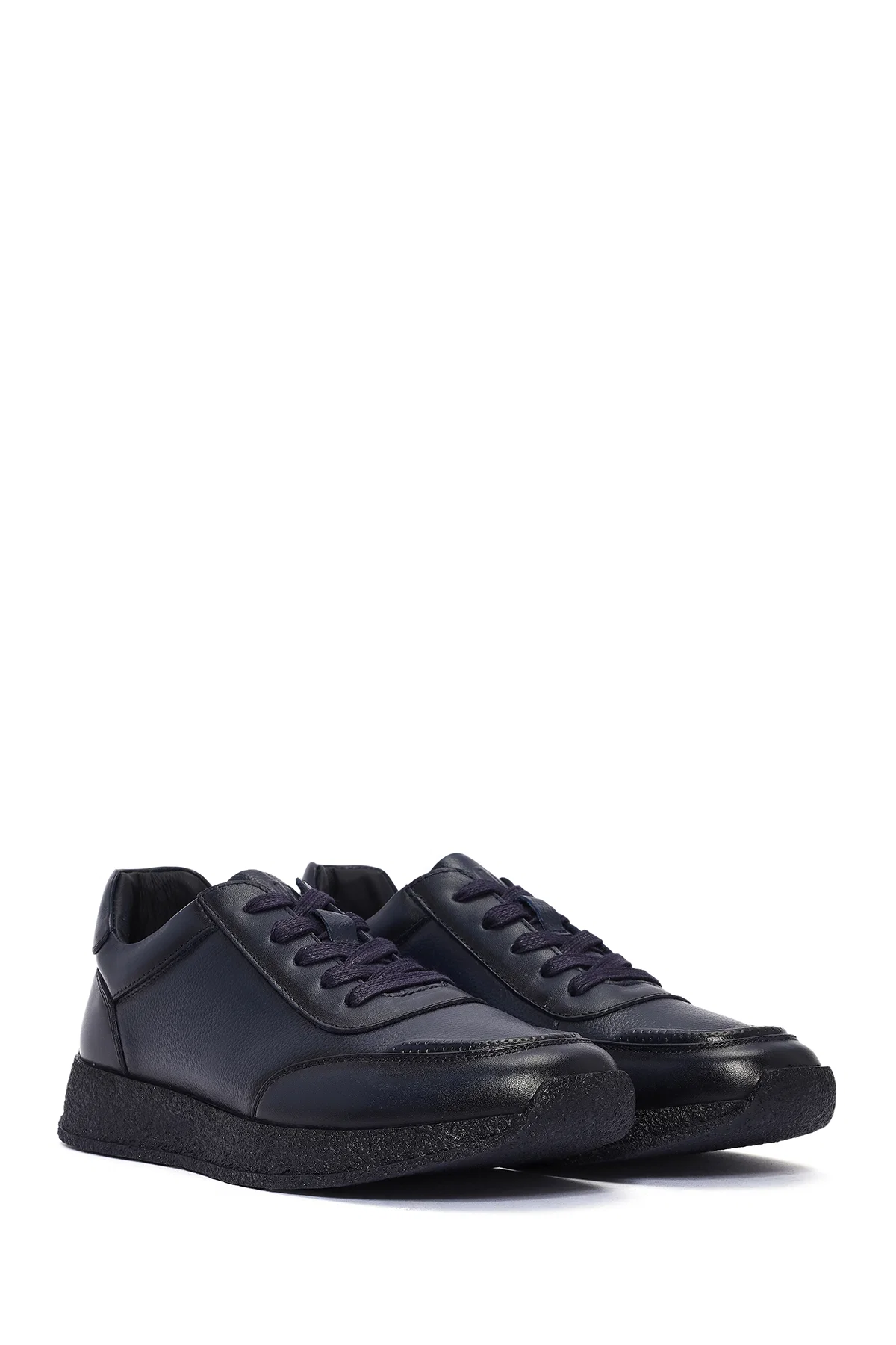 Erkek Lacivert Bağcıklı Deri Sneaker - Image 3