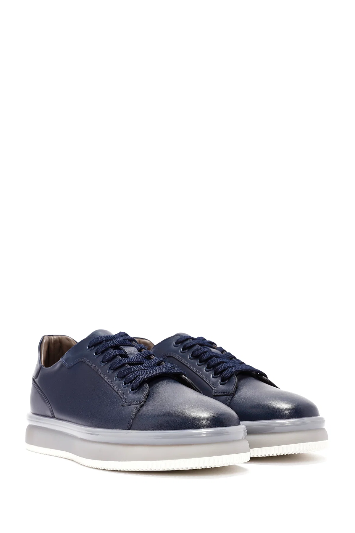 Erkek Lacivert Bağcıklı Deri Sneaker - Image 3