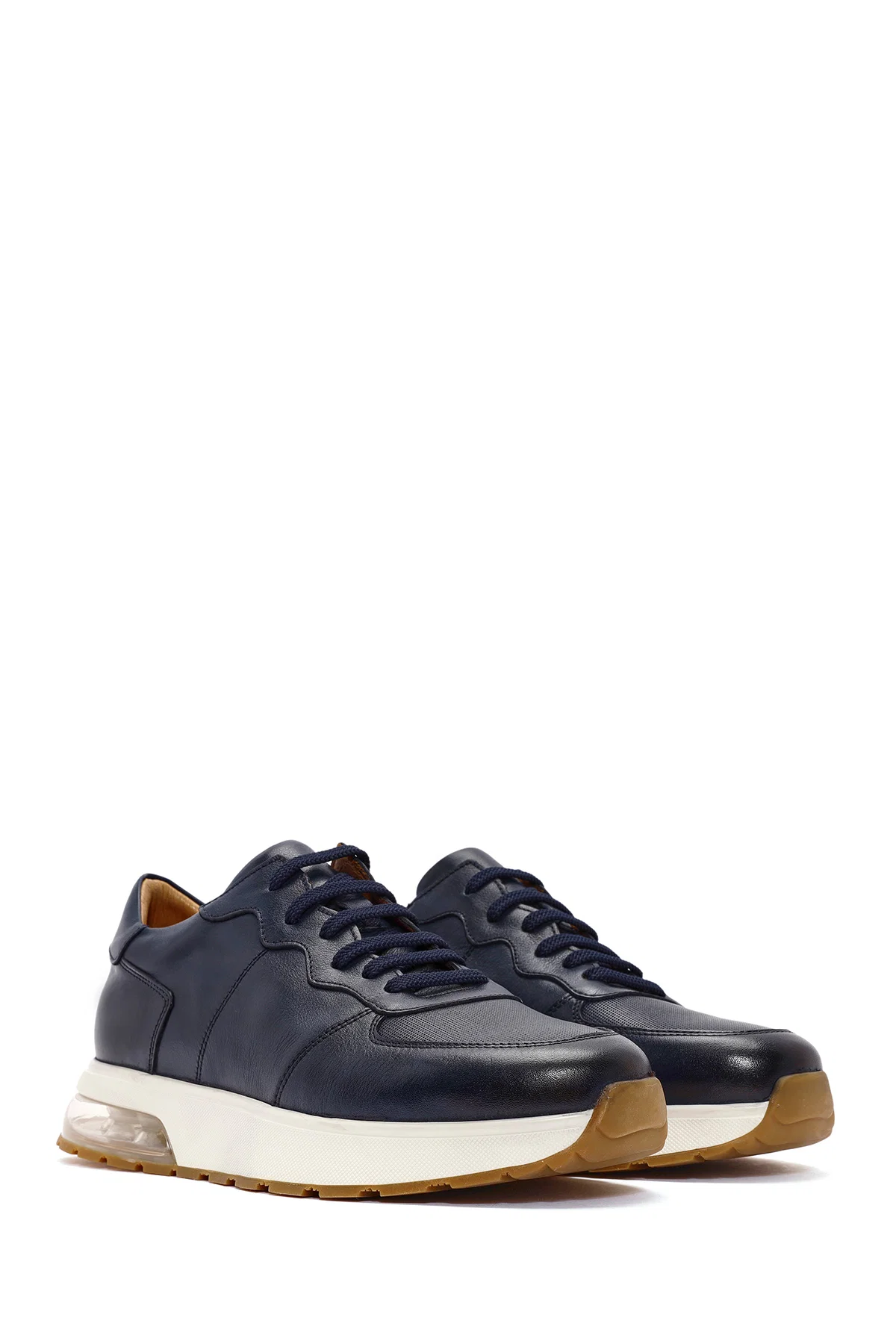 Erkek Lacivert Bağcıklı Deri Sneaker - Image 3